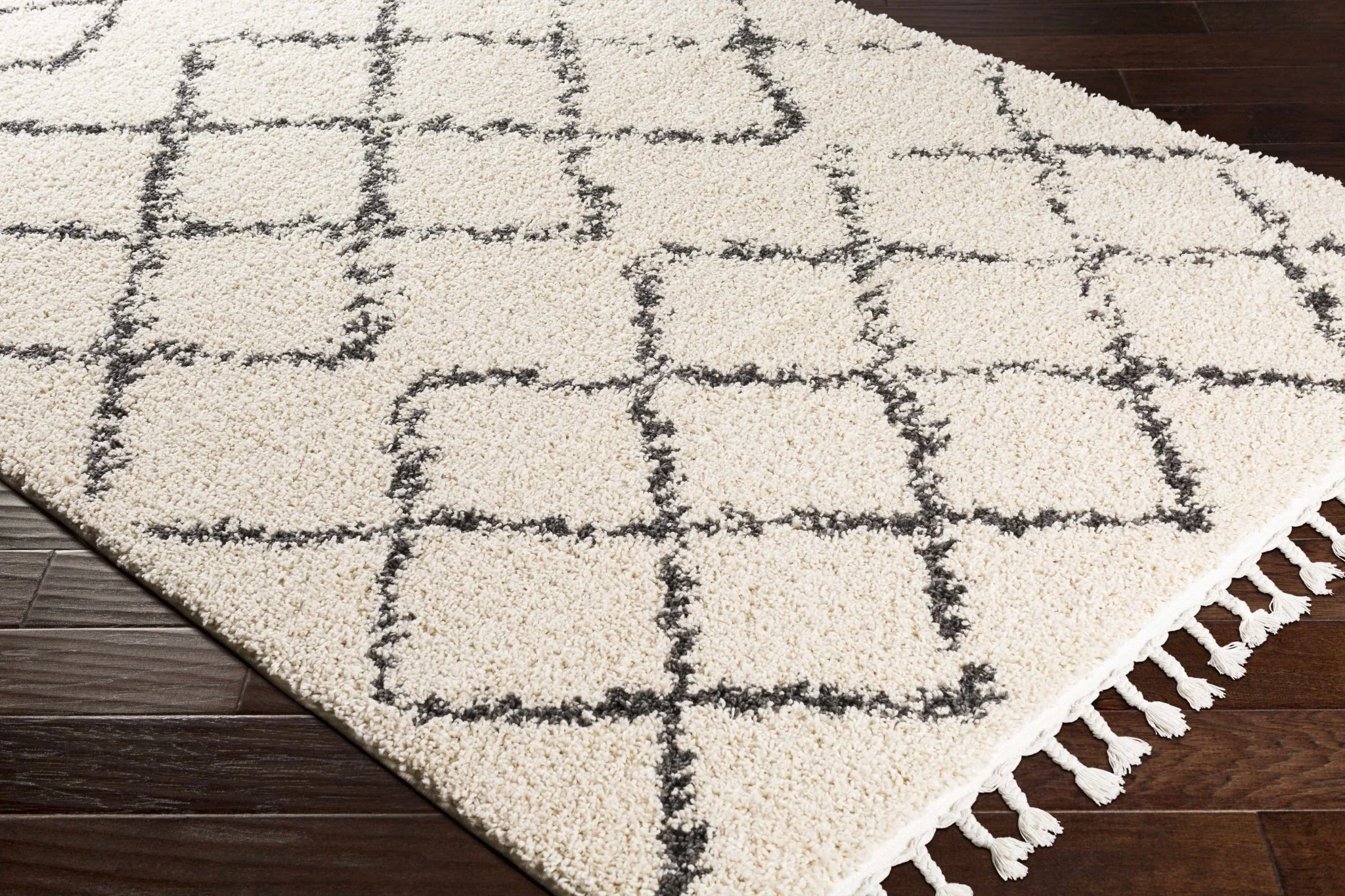 Modern Contemporary Beige and Charcoal Tribal Trellis Plush Pile Area Rug - Image 8