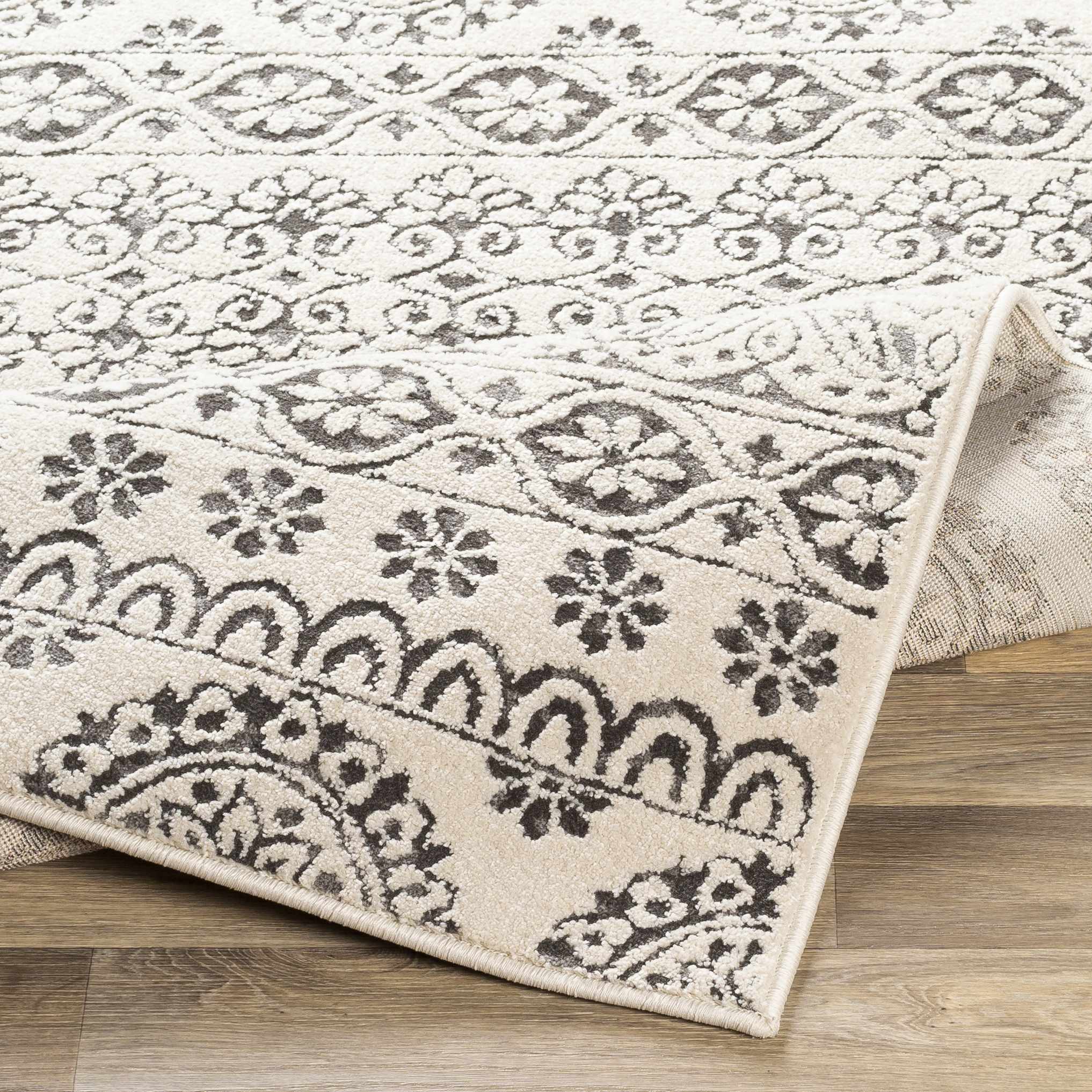 Contemporary Beige and Charcoal Tribal Design Medium Pile Area Rug - Image 10