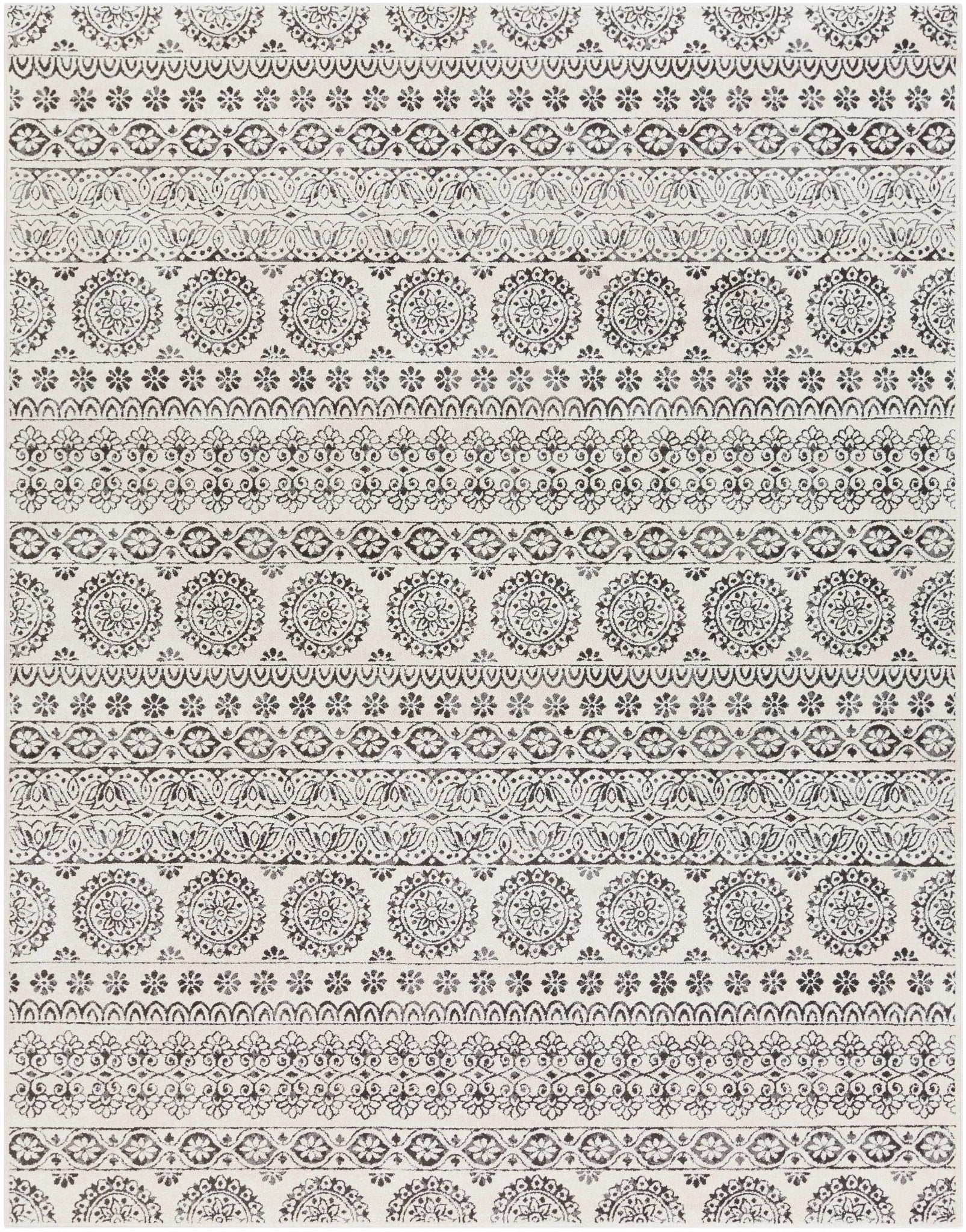 Contemporary Beige and Charcoal Tribal Design Medium Pile Area Rug - Image 11