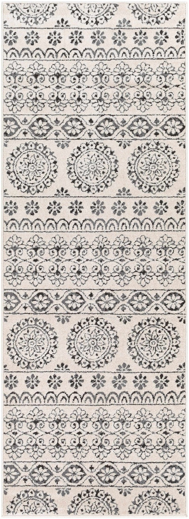 Contemporary Beige and Charcoal Tribal Design Medium Pile Area Rug - Image 12