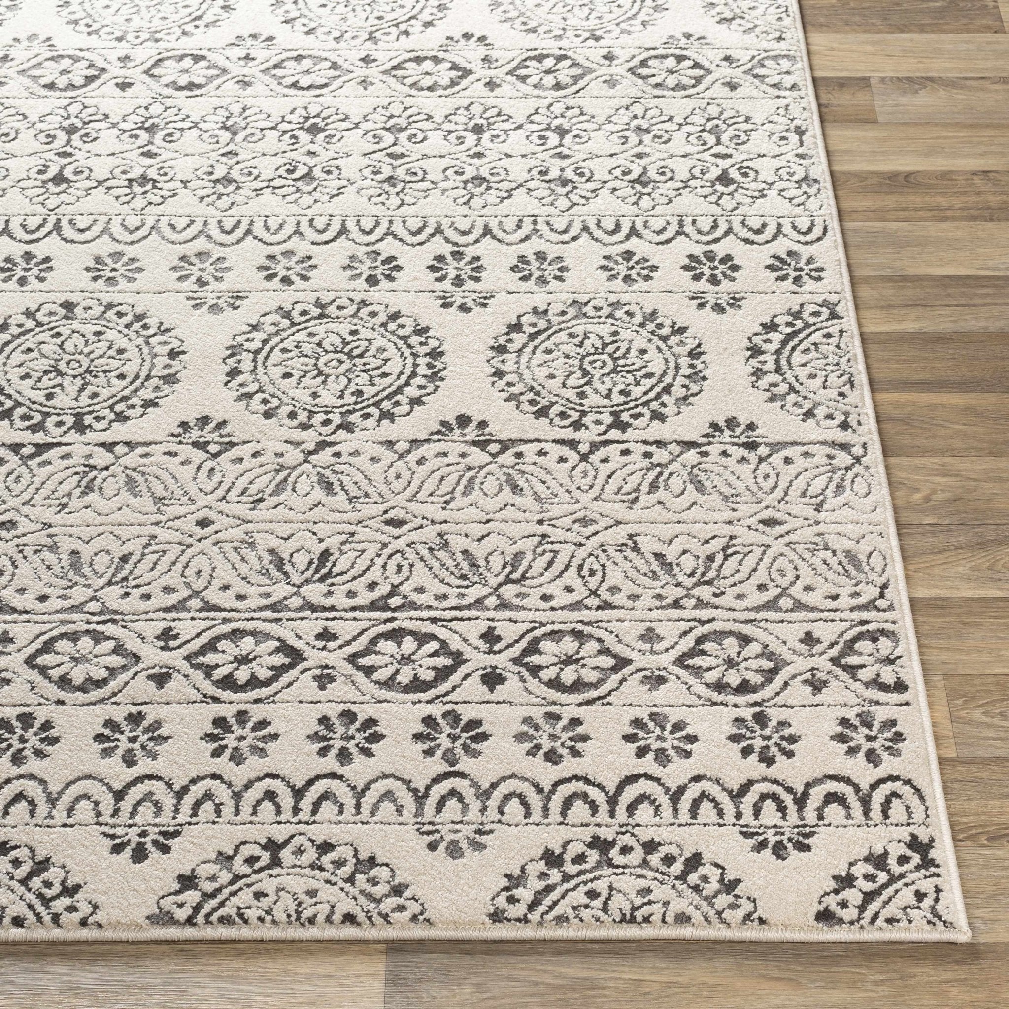 Contemporary Beige and Charcoal Tribal Design Medium Pile Area Rug - Image 13