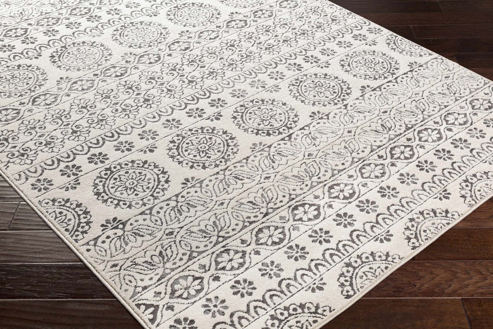 Contemporary Beige and Charcoal Tribal Design Medium Pile Area Rug - Image 14