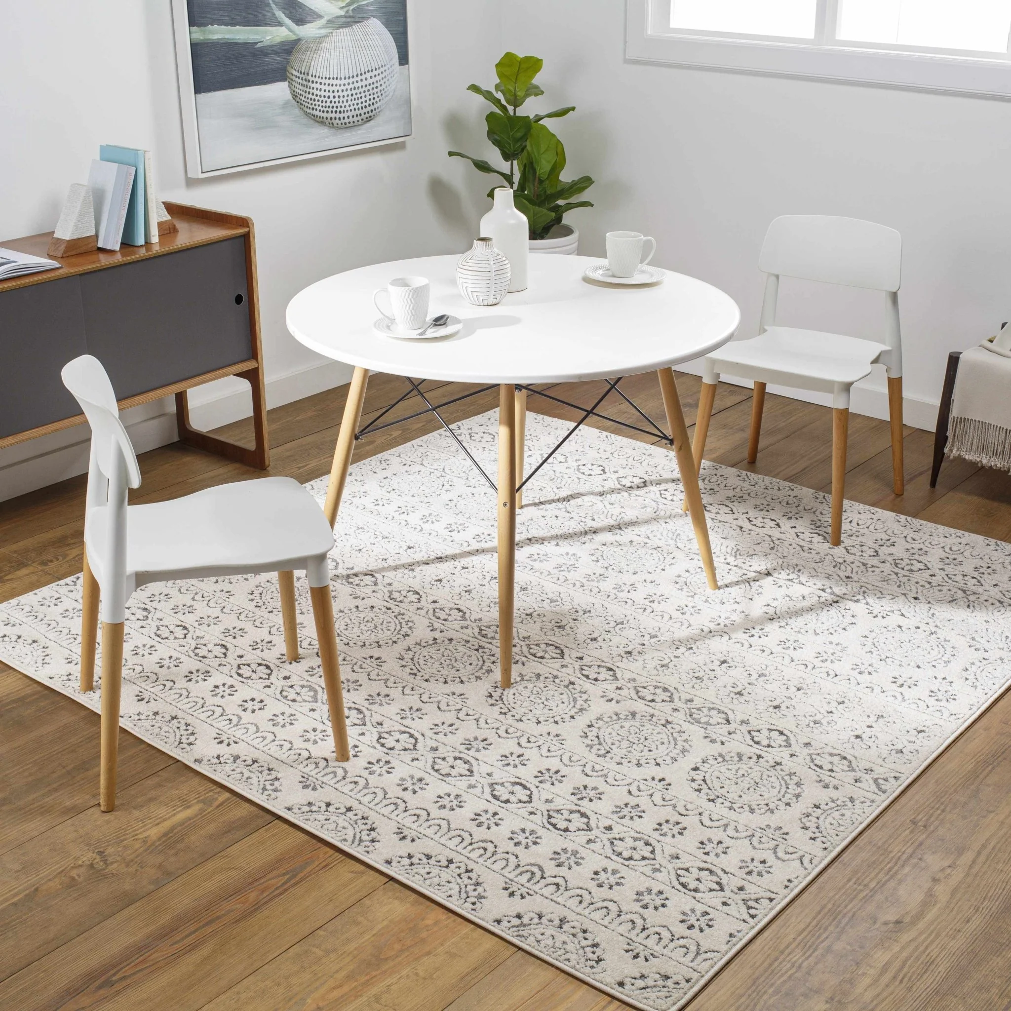 Contemporary Beige and Charcoal Tribal Design Medium Pile Area Rug - Image 15