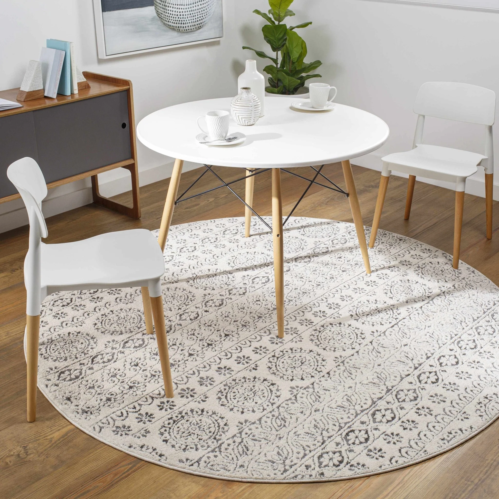 Contemporary Beige and Charcoal Tribal Design Medium Pile Area Rug - Image 3
