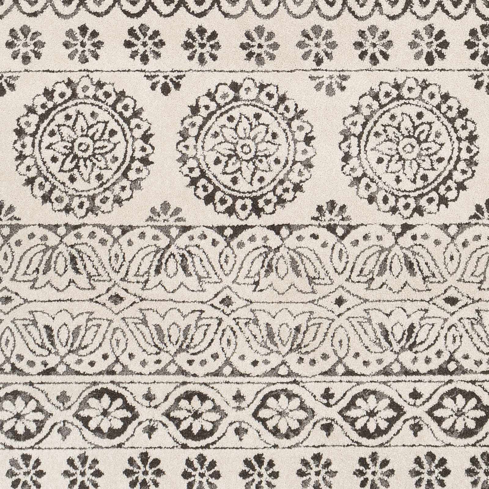 Contemporary Beige and Charcoal Tribal Design Medium Pile Area Rug - Image 5