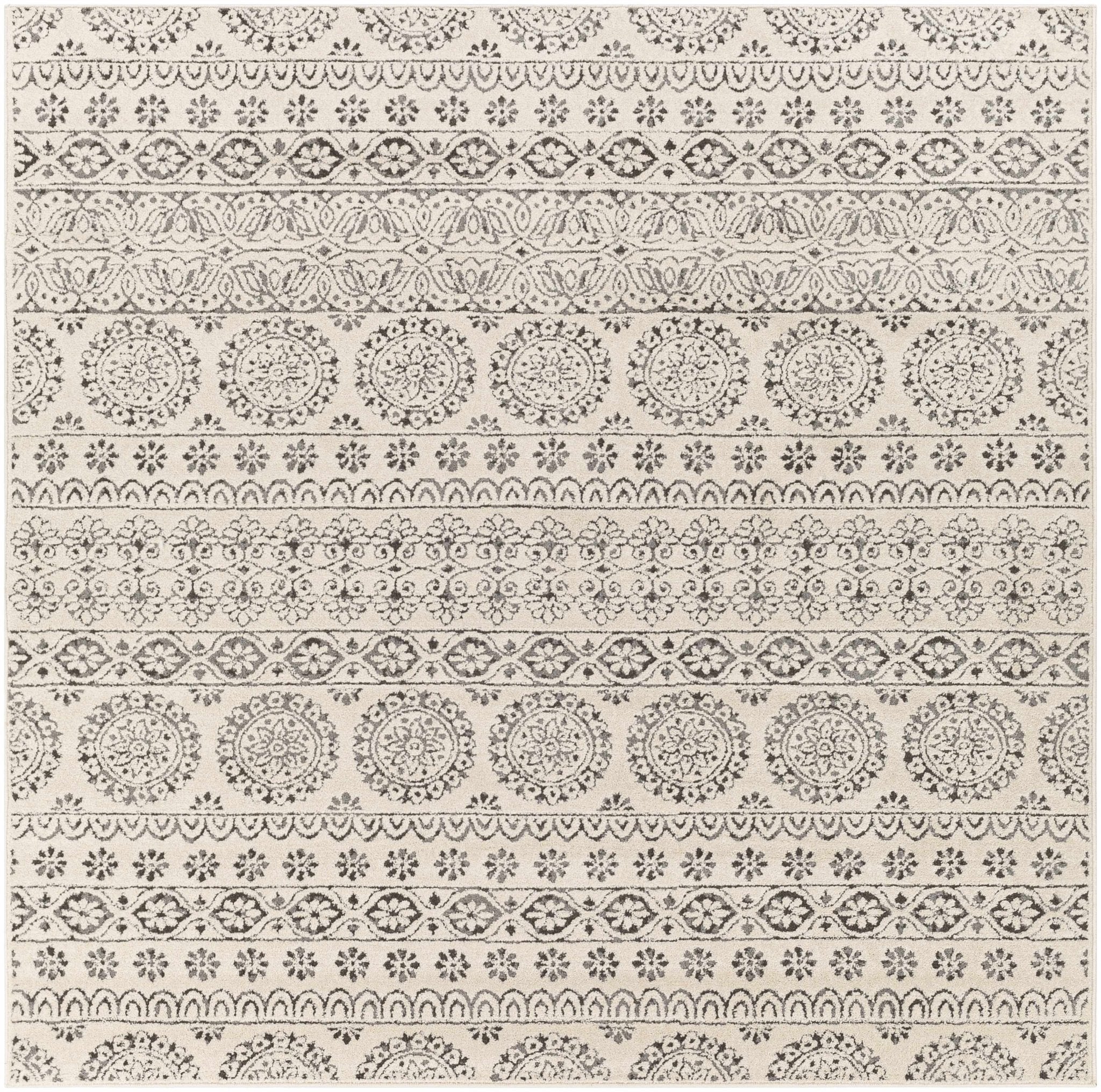 Contemporary Beige and Charcoal Tribal Design Medium Pile Area Rug - Image 7