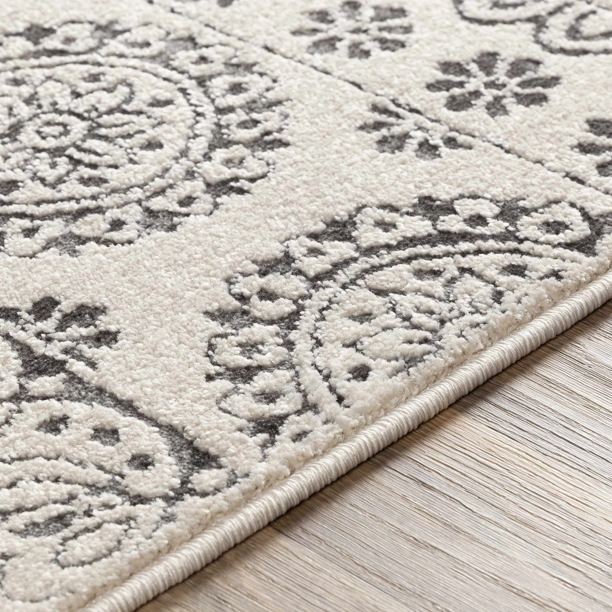 Contemporary Beige and Charcoal Tribal Design Medium Pile Area Rug - Image 9
