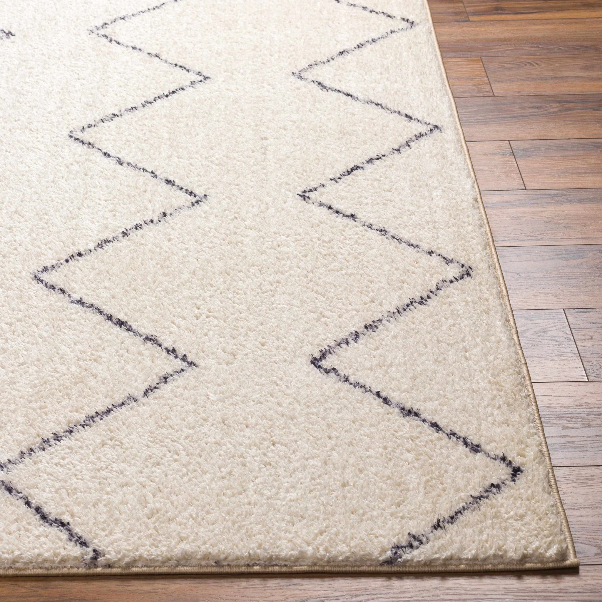 Modern Contemporary Moroccan Design Beige and Dark Purple High Pile Area Rug - Image 4