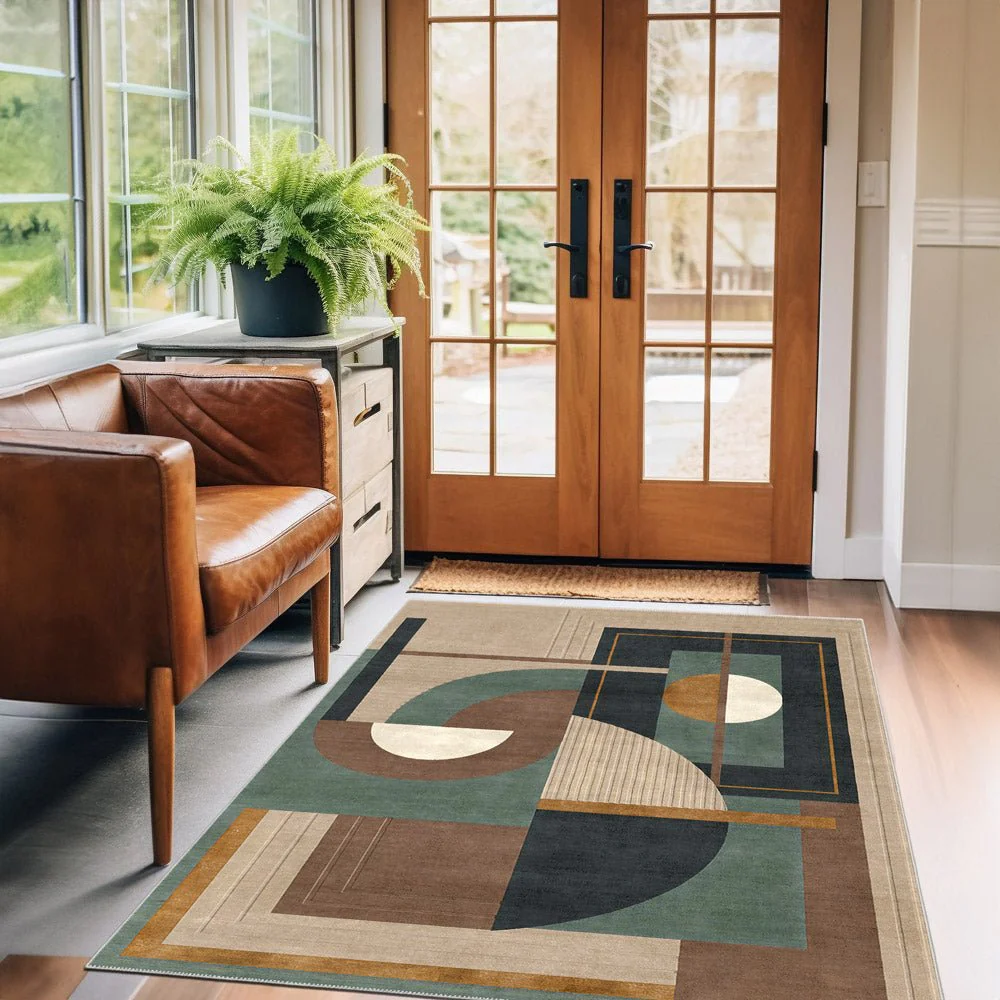 Contemporary Beige Machine Washable Cotton Area Rug - Image 2