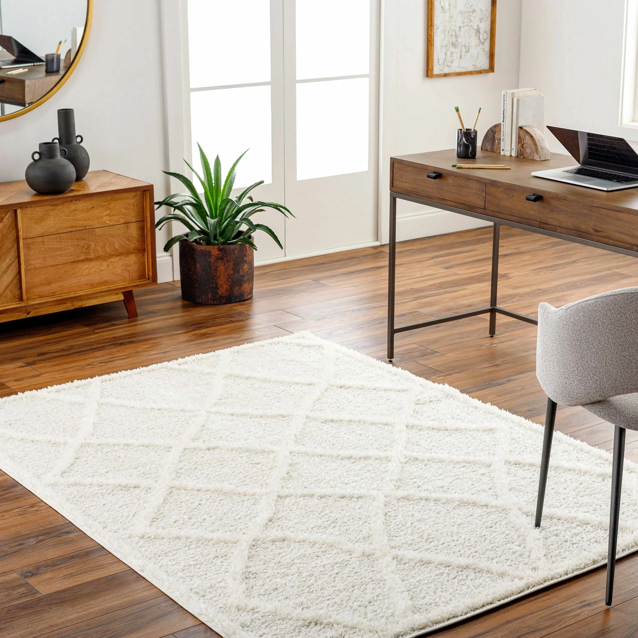 Modern Contemporary Beige Machine Woven Plush Pile Area Rug - Image 9