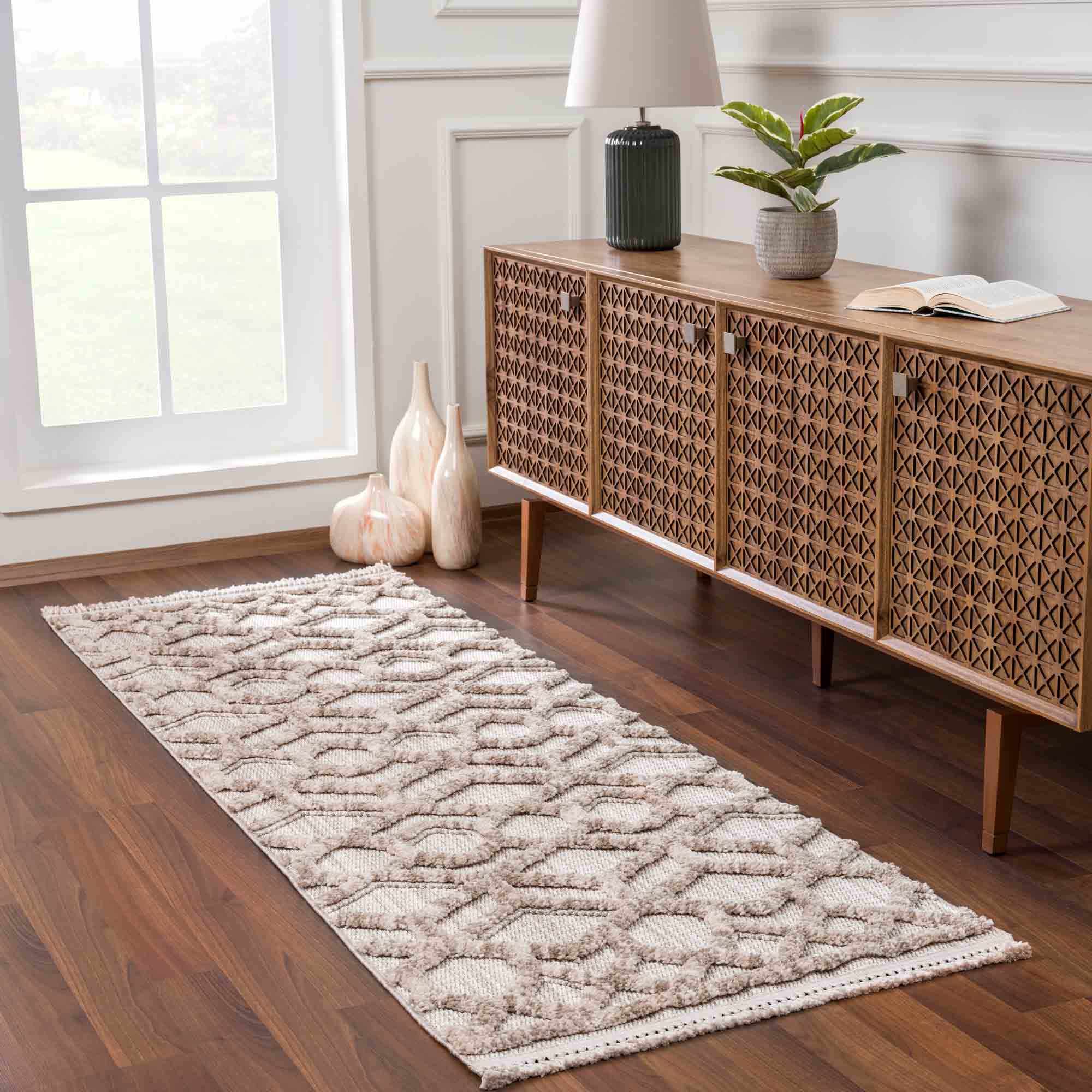 Contemporary Beige and Light Peach High/Low pile Texture Area Rug - Image 15