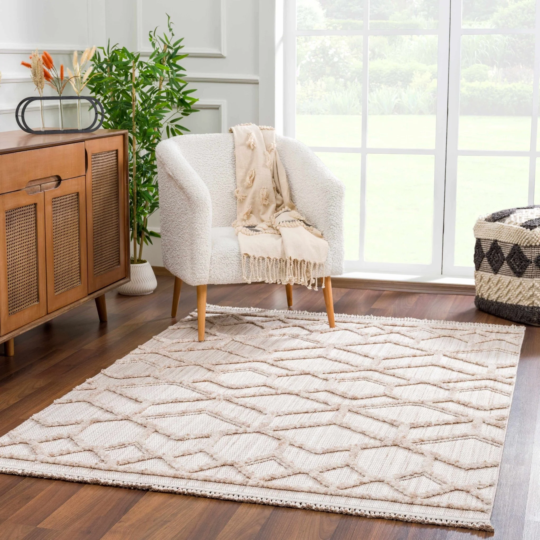 Contemporary Beige and Light Peach High/Low pile Texture Area Rug - Image 16
