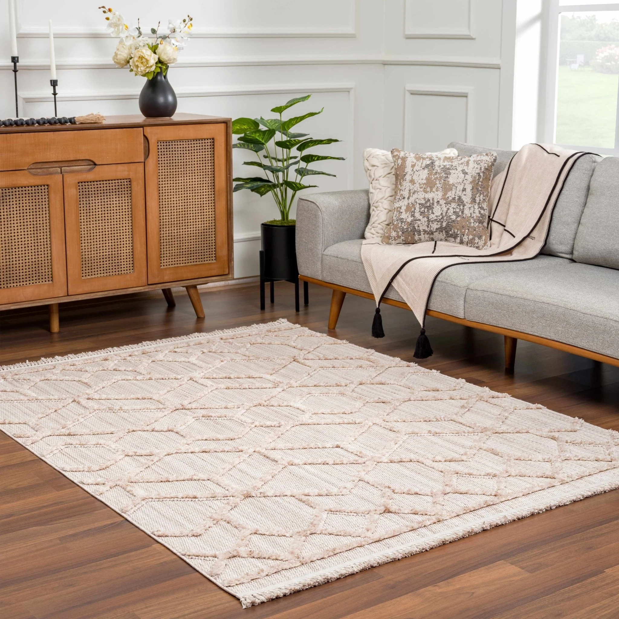 Contemporary Beige and Light Peach High/Low pile Texture Area Rug - Image 17