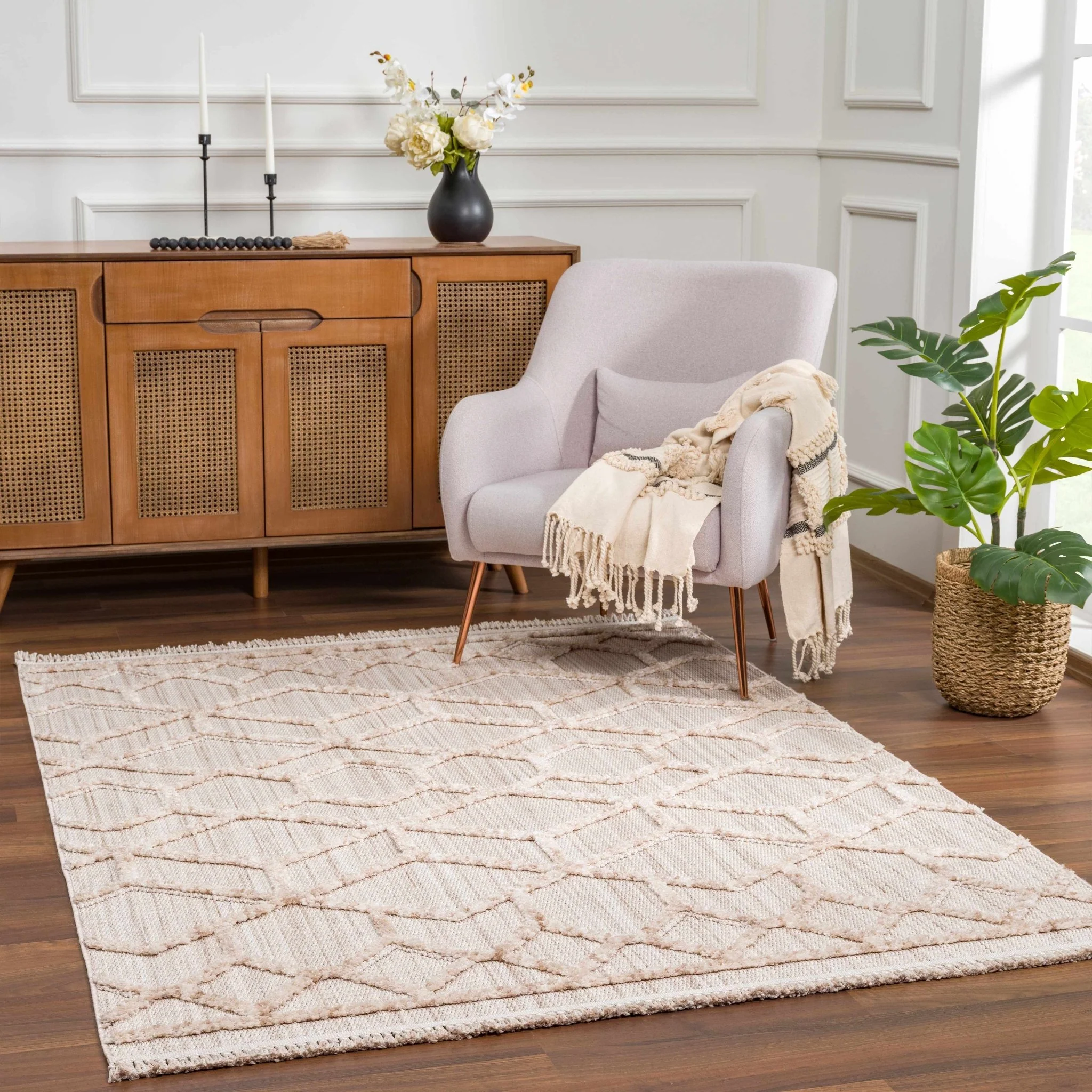 Contemporary Beige and Light Peach High/Low pile Texture Area Rug - Image 18