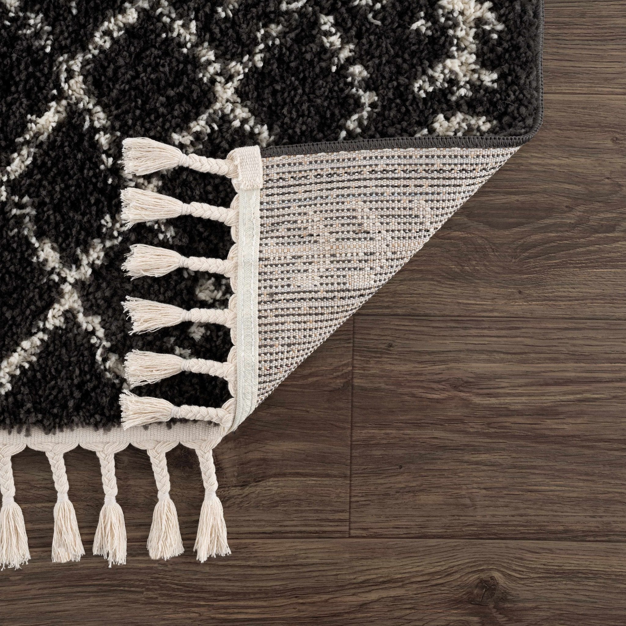 Contemporary Black and Beige Tribal Design Plush Pile Area Rug - Image 10