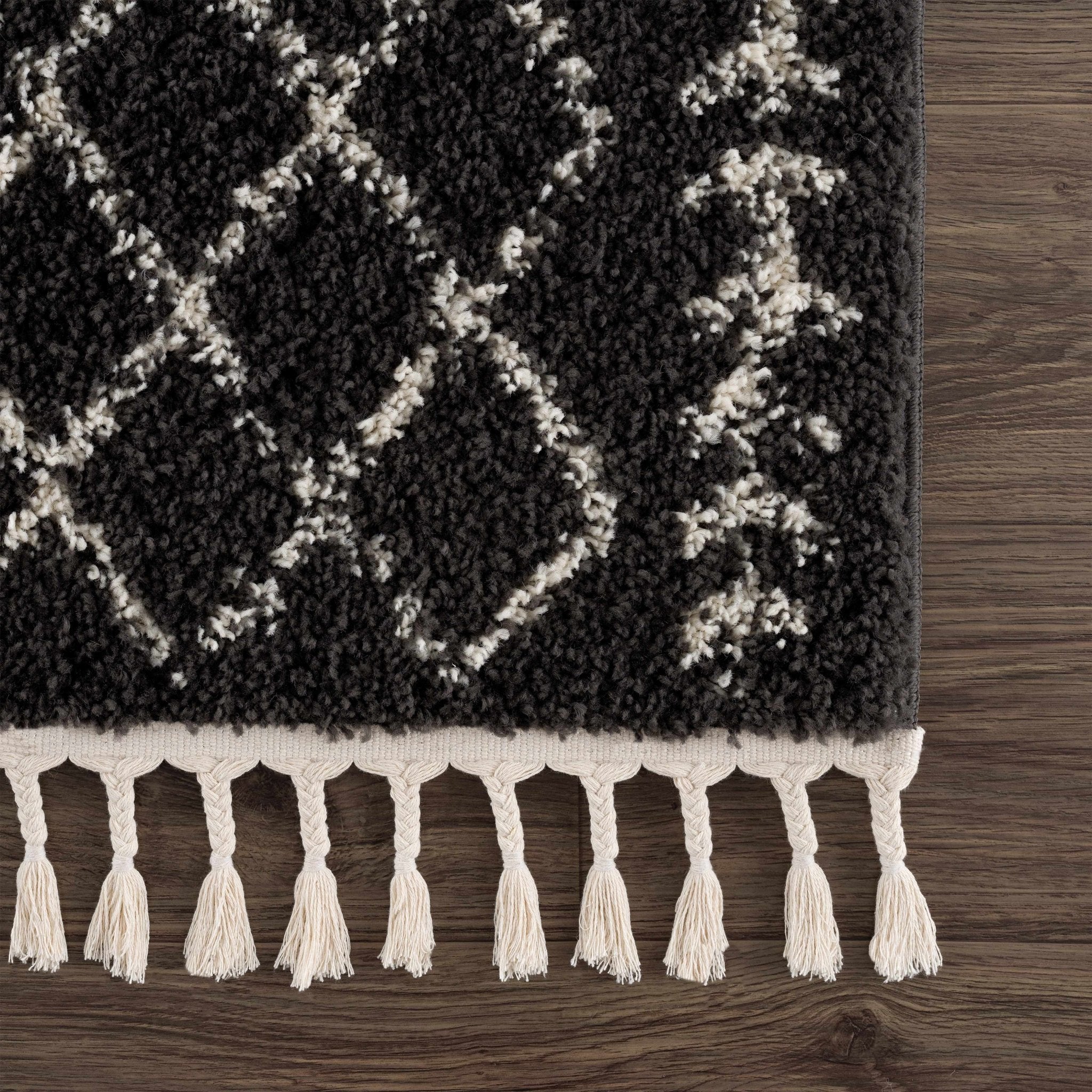 Contemporary Black and Beige Tribal Design Plush Pile Area Rug - Image 14