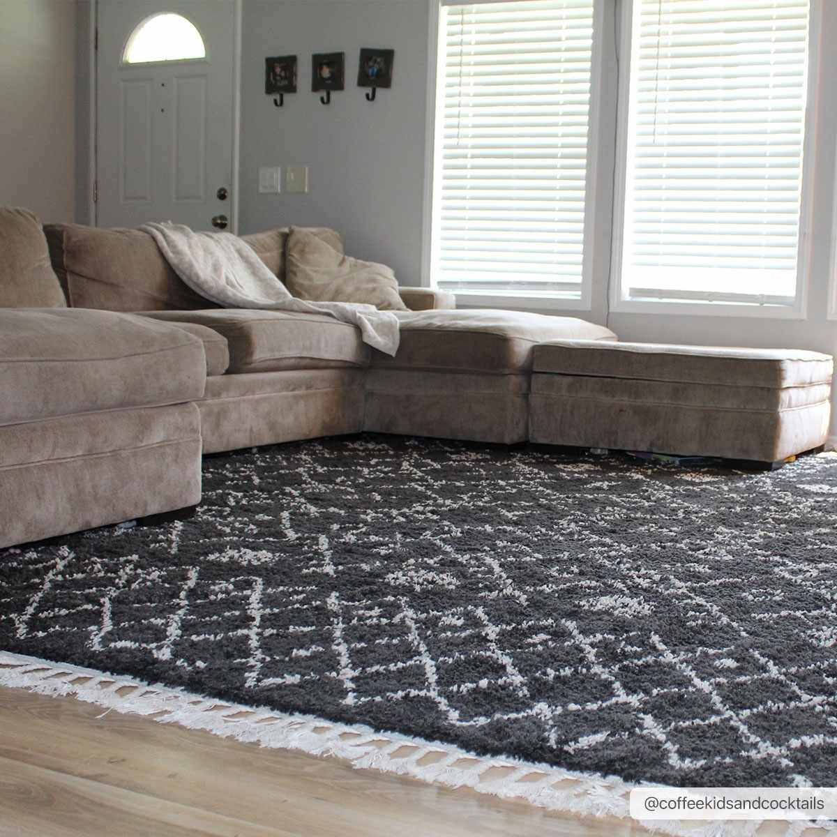 Contemporary Black and Beige Tribal Design Plush Pile Area Rug - Image 2