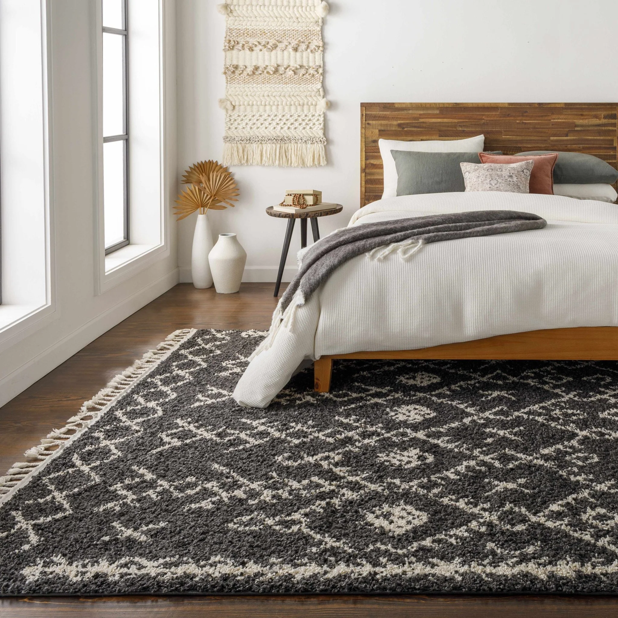 Contemporary Black and Beige Tribal Design Plush Pile Area Rug - Image 21