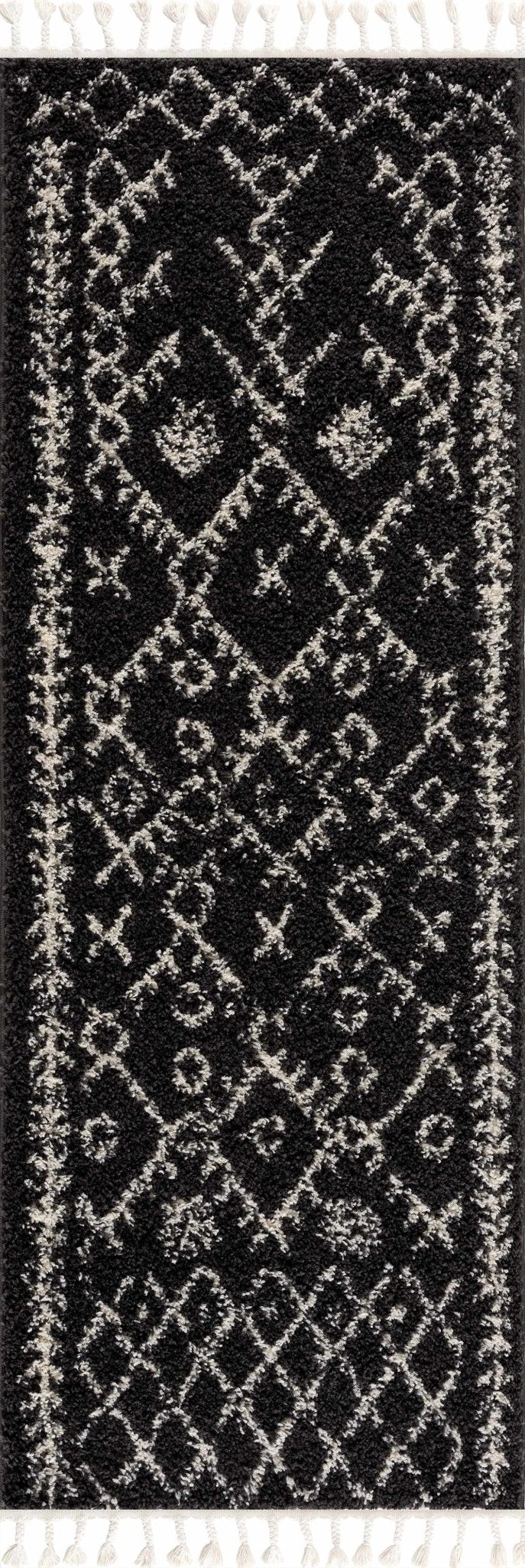 Contemporary Black and Beige Tribal Design Plush Pile Area Rug - Image 6