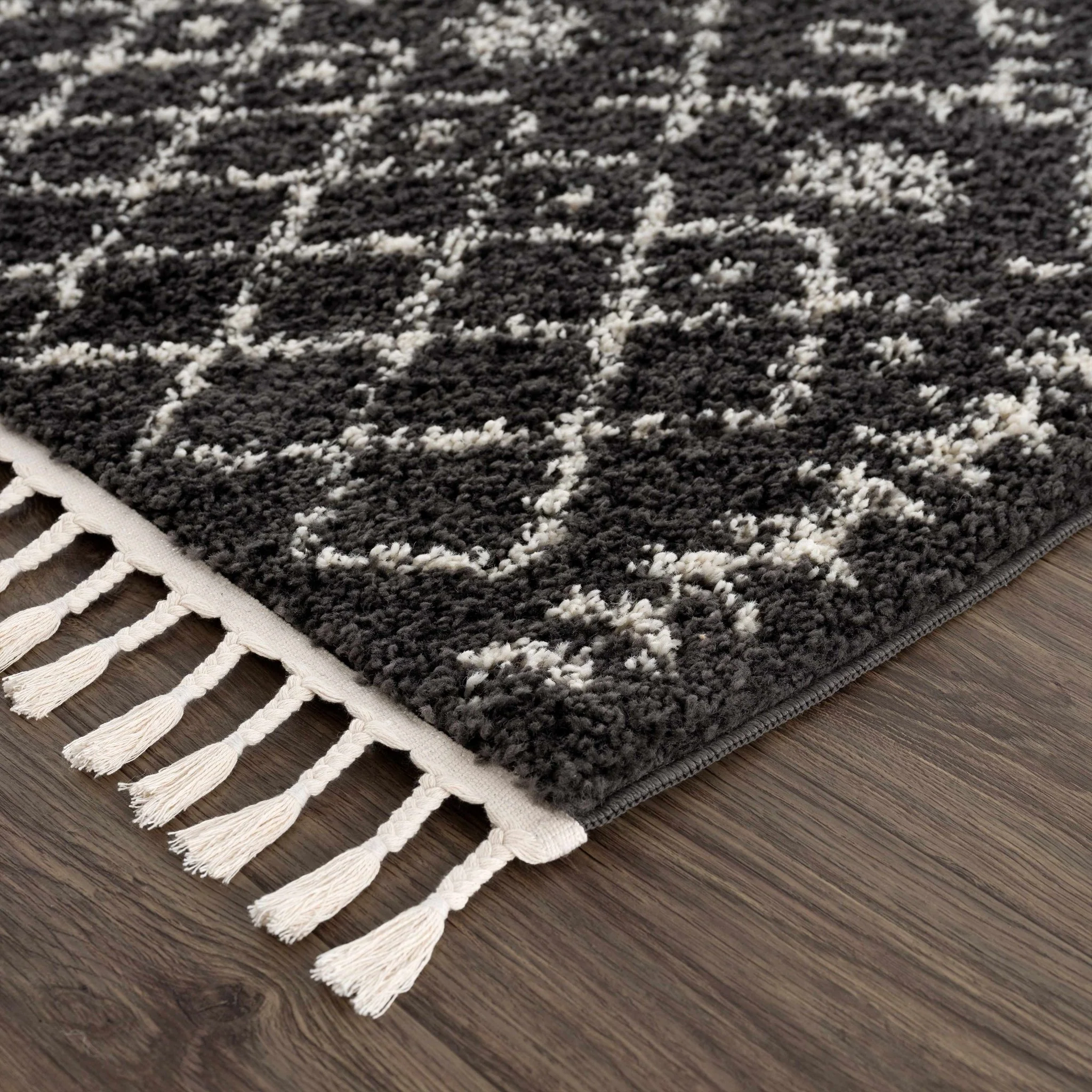 Contemporary Black and Beige Tribal Design Plush Pile Area Rug - Image 9
