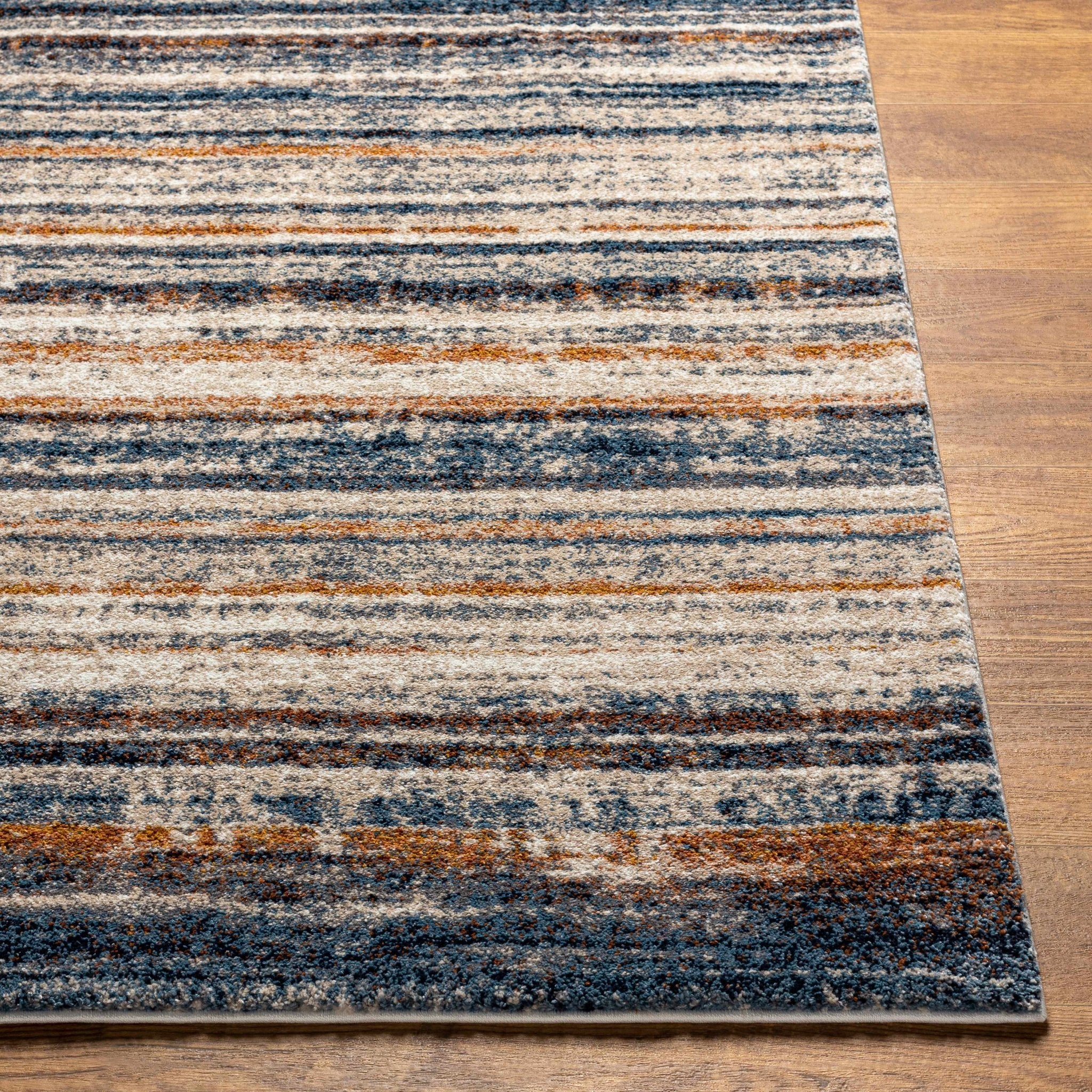 Contemporary Blue And Beige Abstract Machine Woven Rug - Image 4