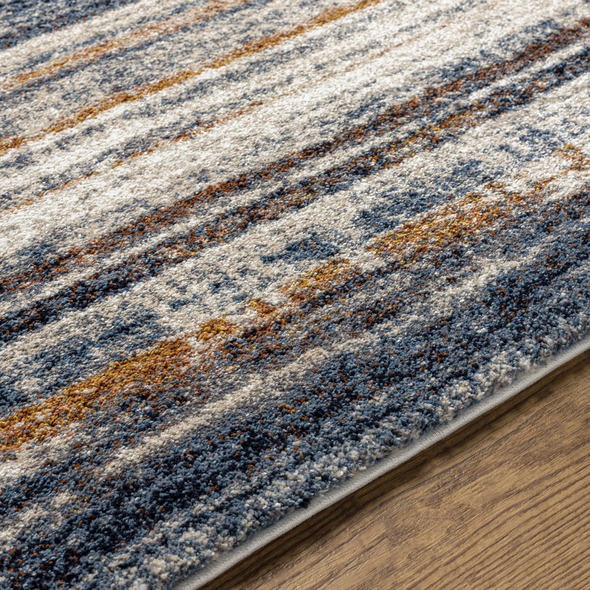 Contemporary Blue And Beige Abstract Machine Woven Rug - Image 6