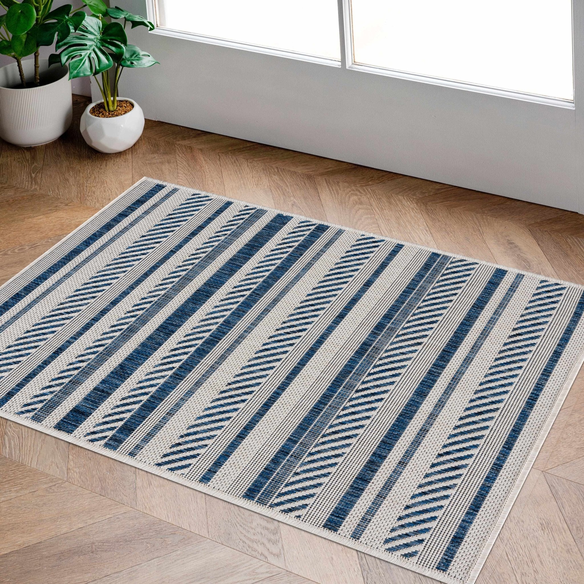 Modern Contemporary Blue and Ivory Stripes Multi Size Area Rug - Image 14
