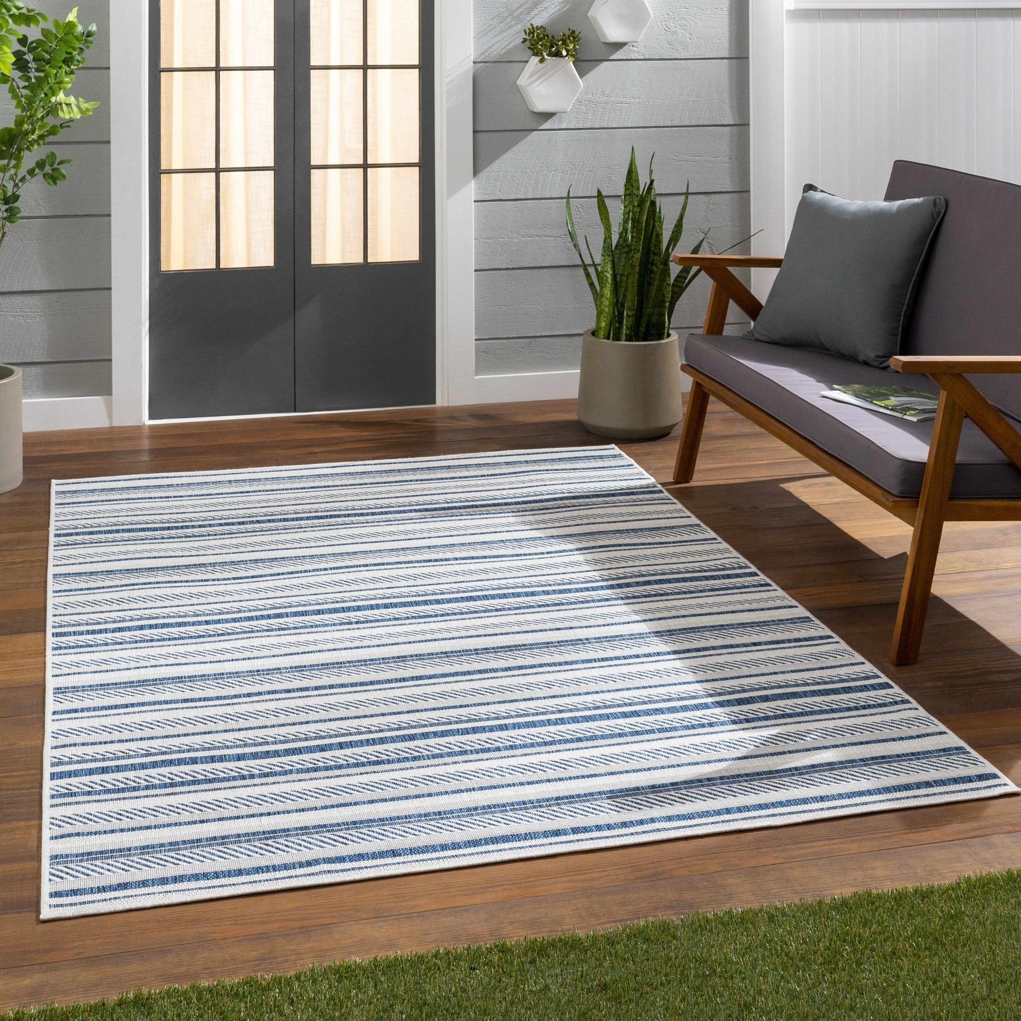 Modern Contemporary Blue and Ivory Stripes Multi Size Area Rug - Image 18