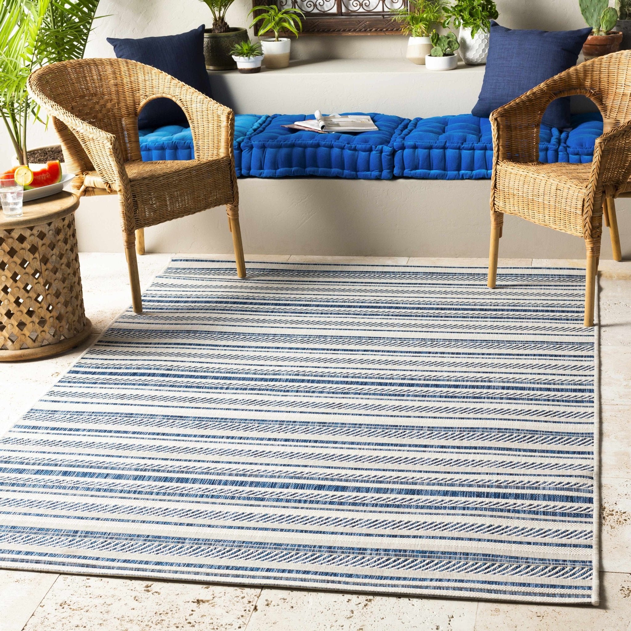 Modern Contemporary Blue and Ivory Stripes Multi Size Area Rug - Image 2