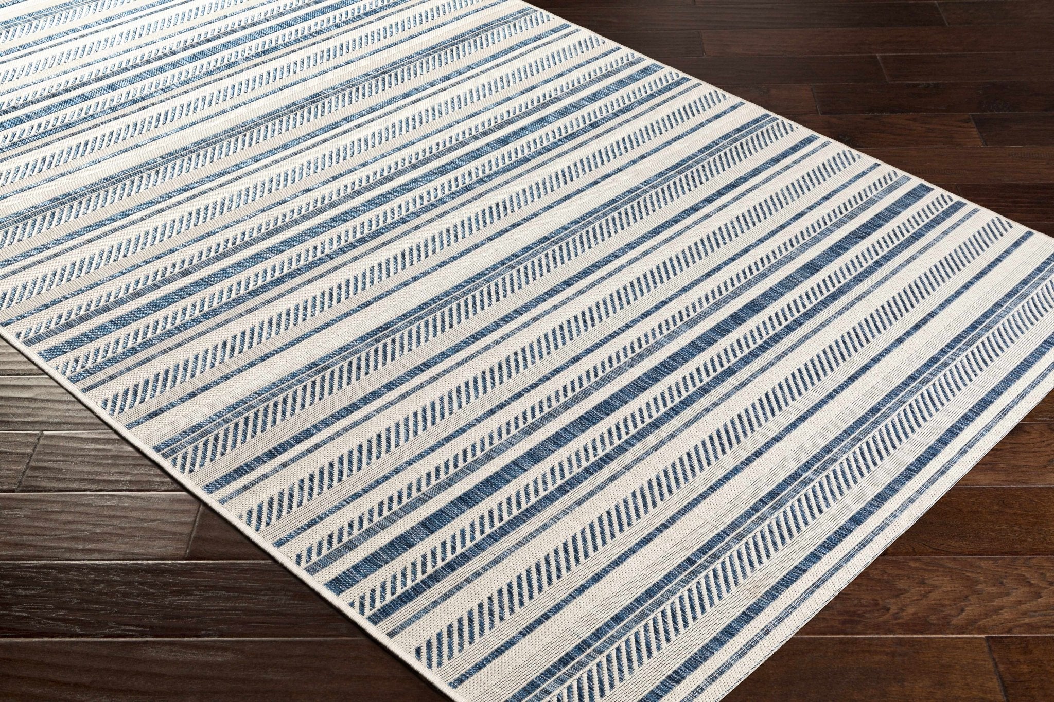 Modern Contemporary Blue and Ivory Stripes Multi Size Area Rug - Image 3