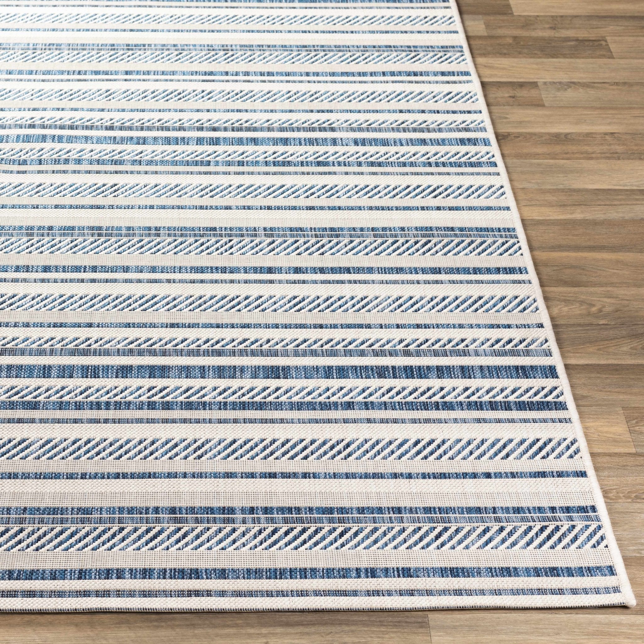 Modern Contemporary Blue and Ivory Stripes Multi Size Area Rug - Image 4