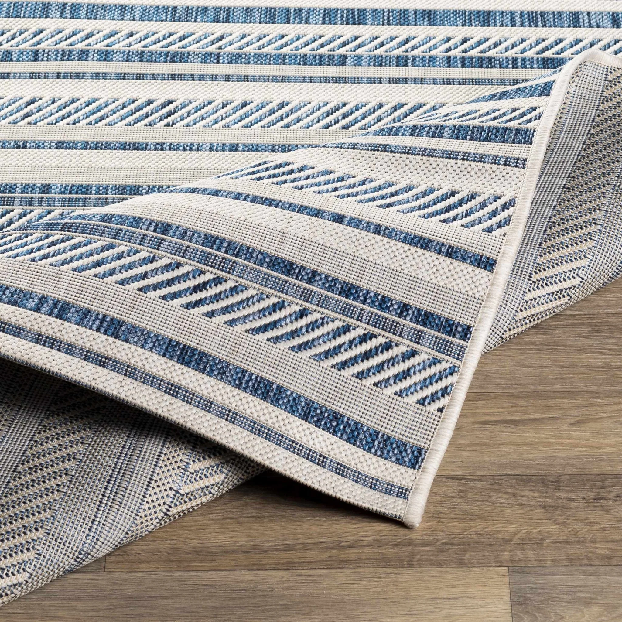 Modern Contemporary Blue and Ivory Stripes Multi Size Area Rug - Image 5