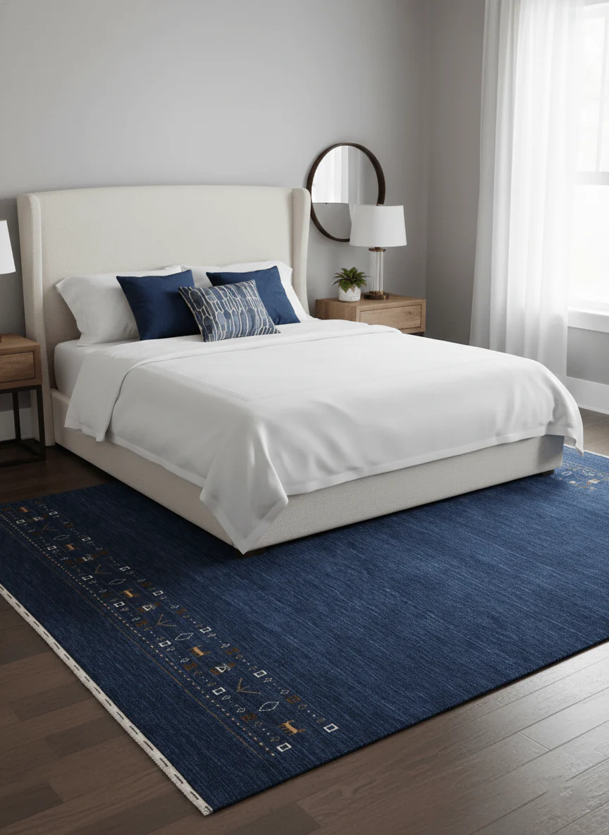 Contemporary Blue Design Hand Loomed Wool Area Rug - Image 2