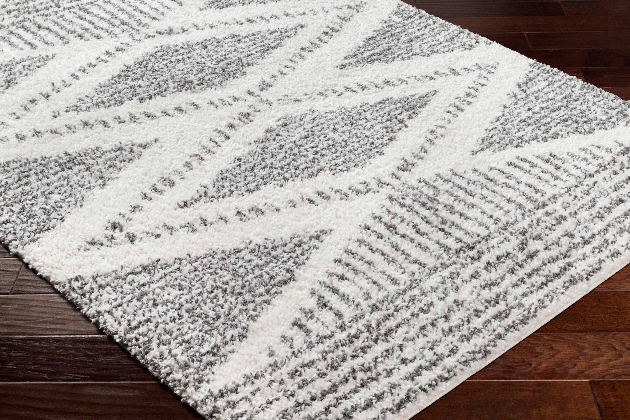 Modern Contemporary Charcoal and Ivory Geometric design Plush pile Area Rug - Image 17
