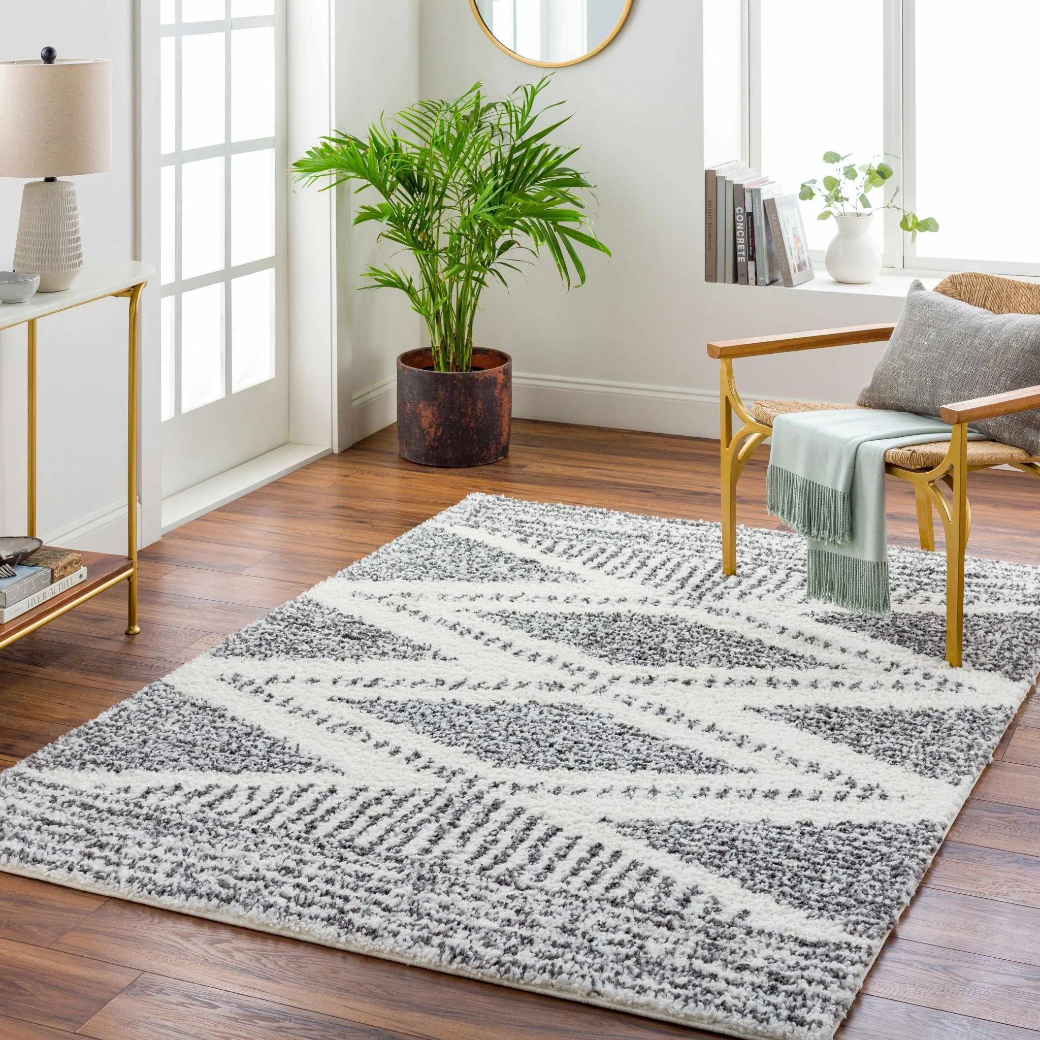Modern Contemporary Charcoal and Ivory Geometric design Plush pile Area Rug - Image 7