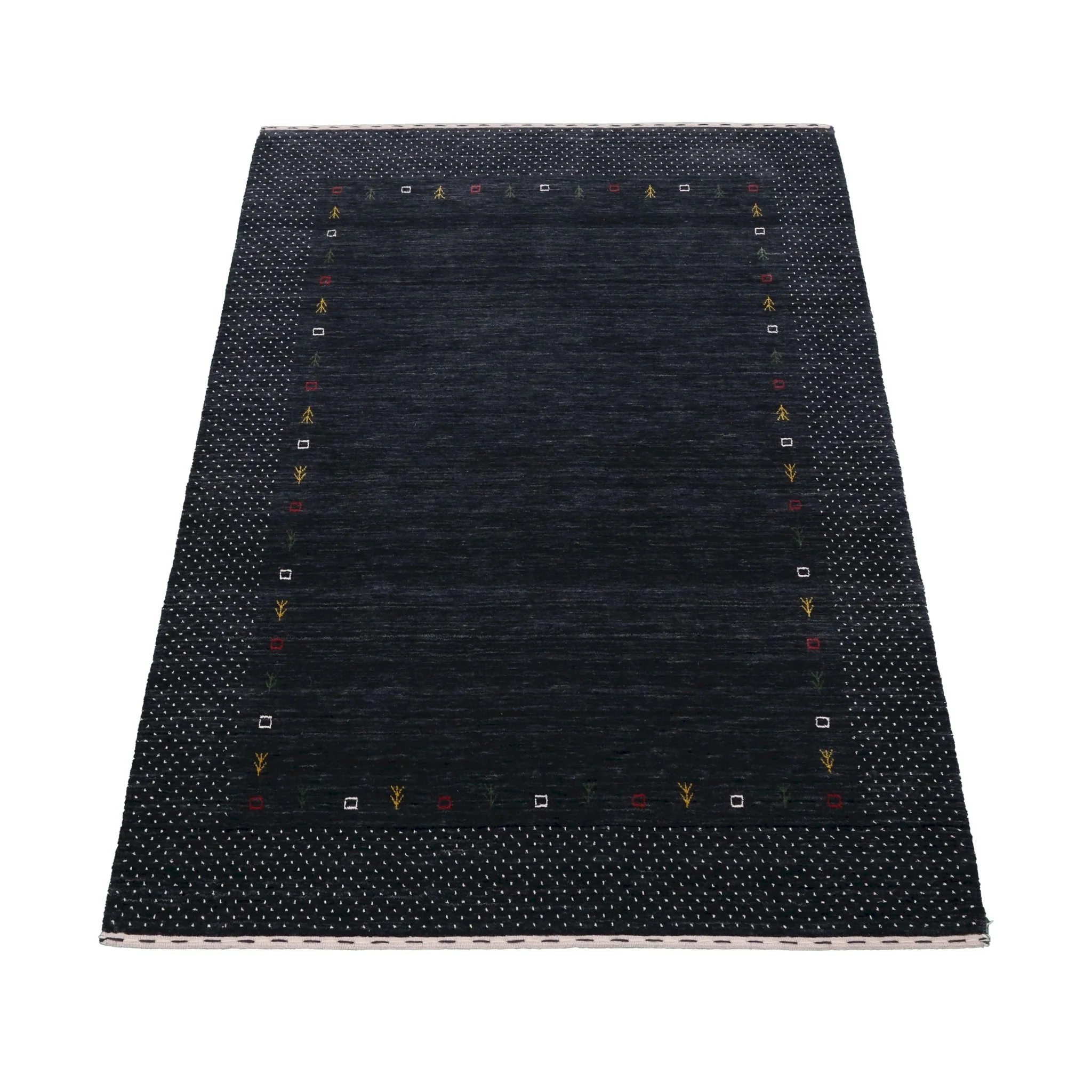 Contemporary Charcoal Gabbeh Border Hand Loomed Wool Area Rug - Image 4