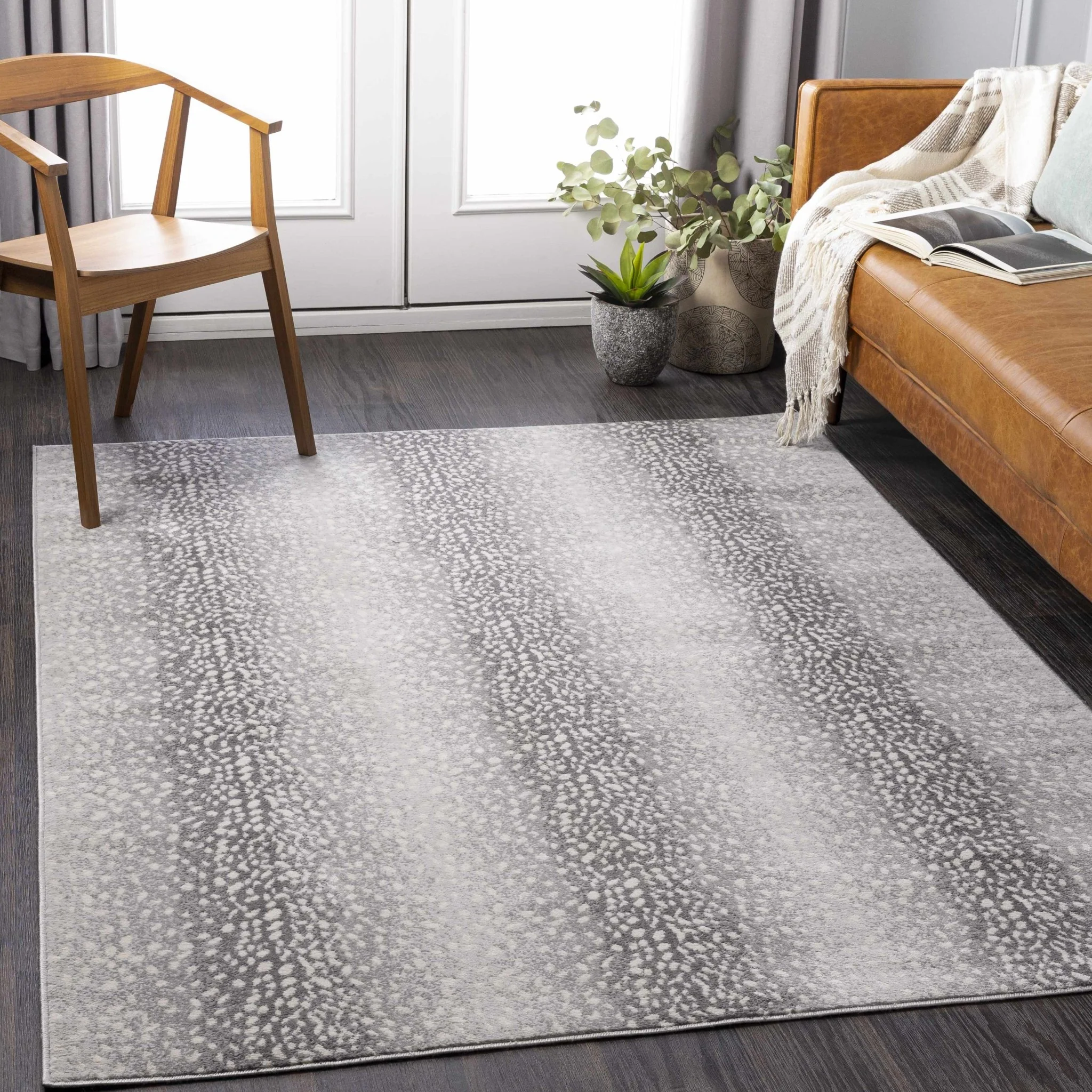 Modern Contemporary Charcoal, Gray and Ivory Leopard Print Low Pile Area Rug - Image 4