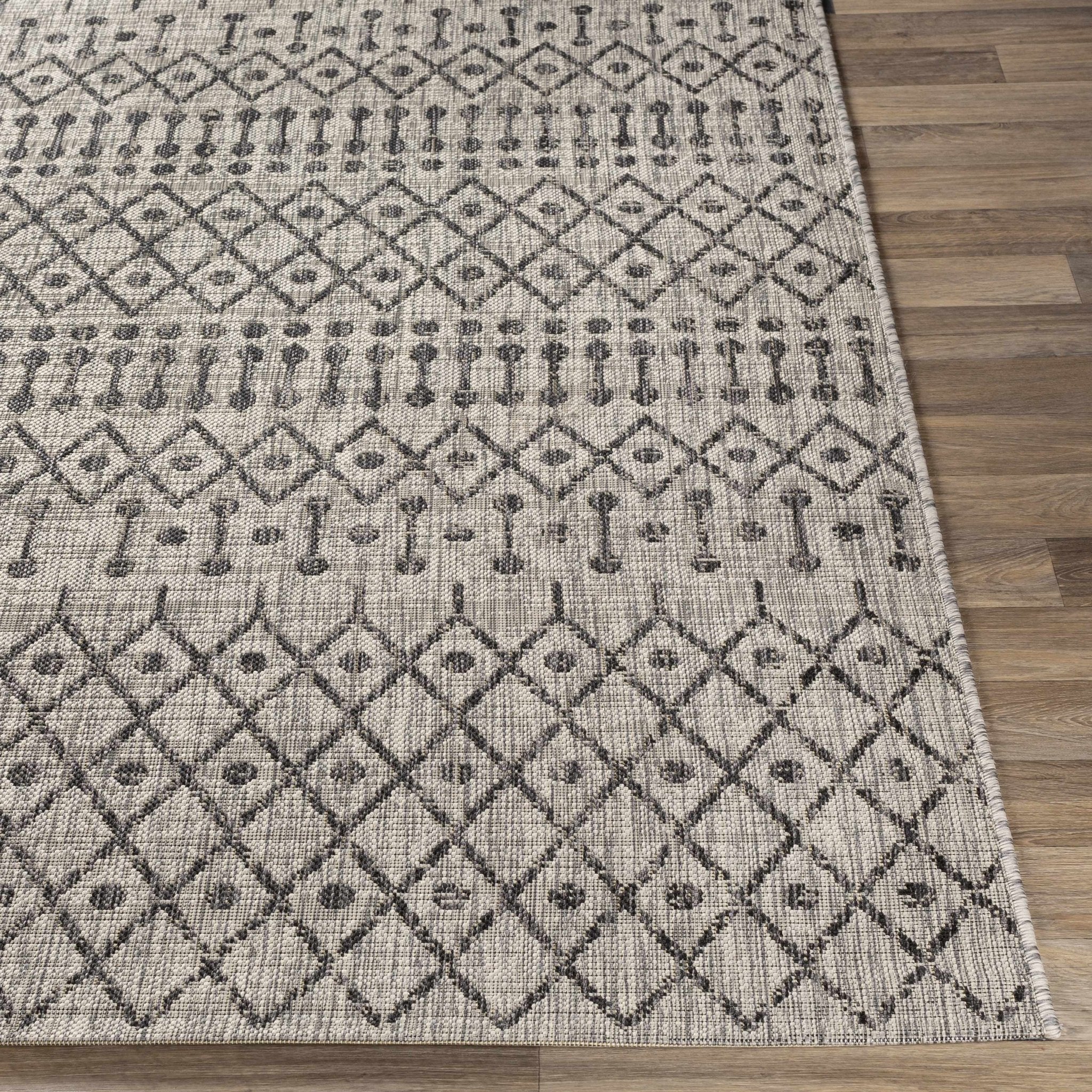 Contemporary Charcoal and Beige Tribal Design flatwoven Area Rug - Image 10