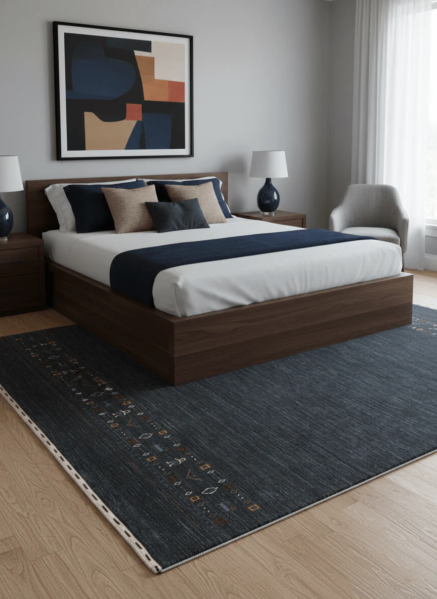 Contemporary Design Charcoal Hand Loomed Wool Area Rug - Image 2