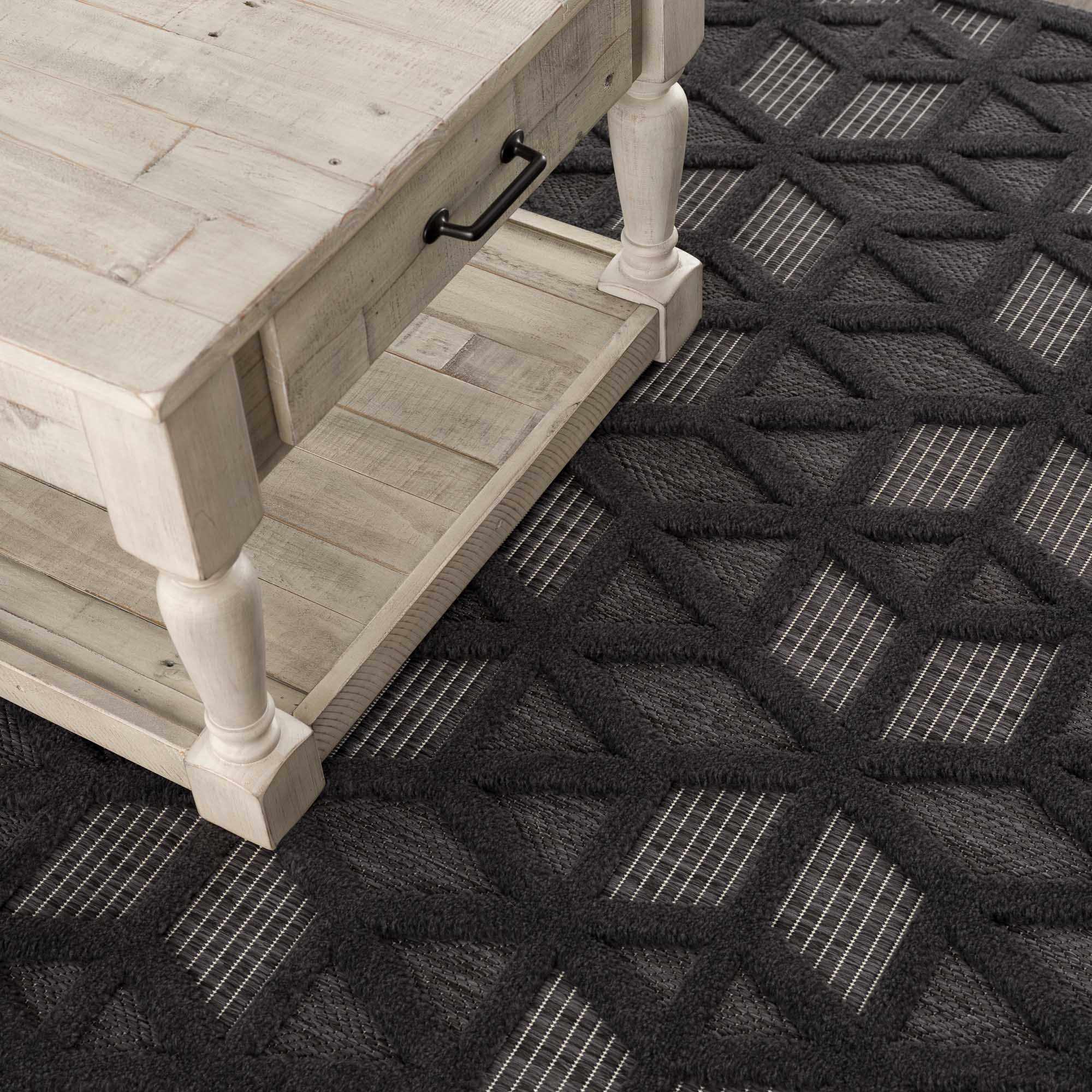 Contemporary Geometric Black and Gray Medium Pile Outdoor Area Rug - Image 12