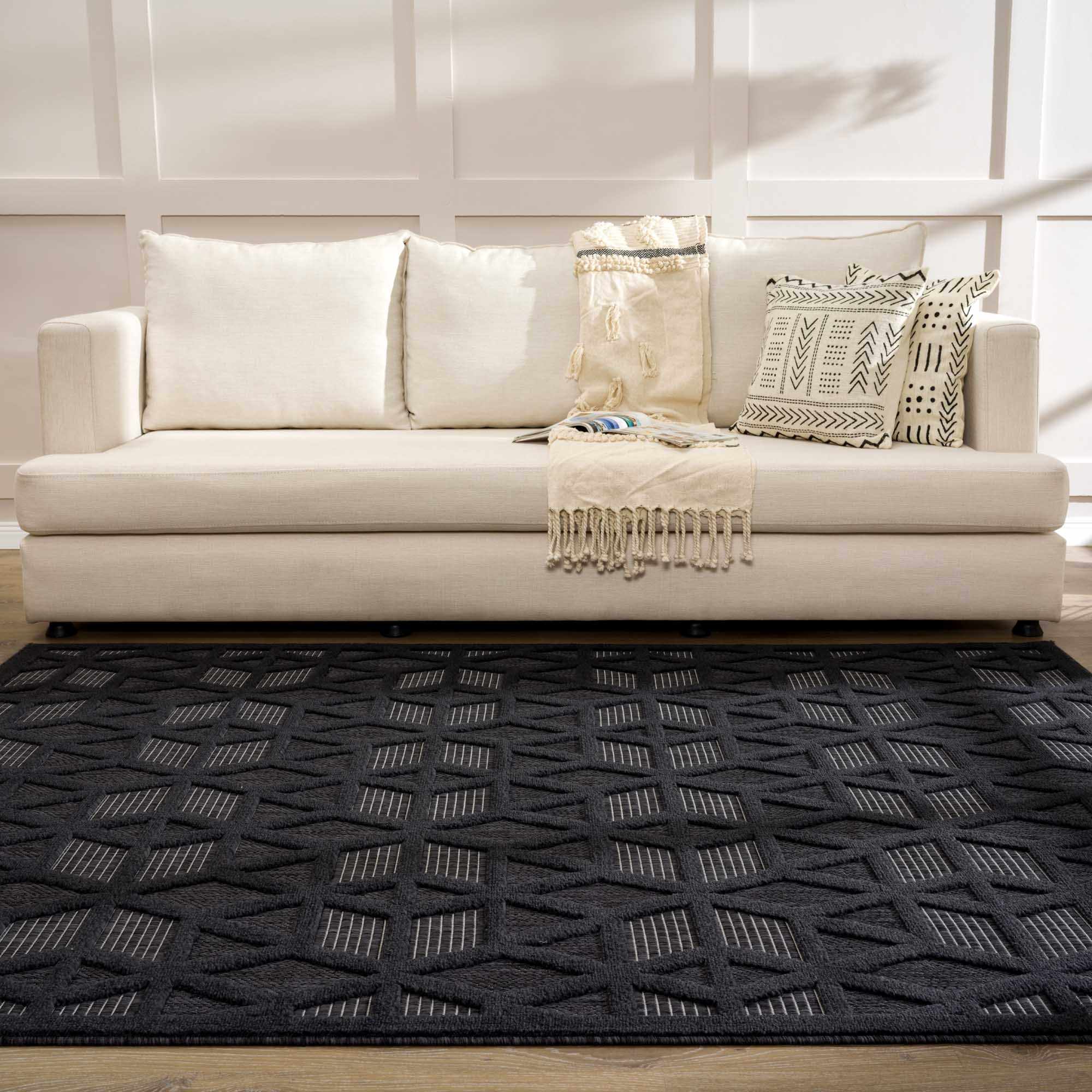 Contemporary Geometric Black and Gray Medium Pile Outdoor Area Rug - Image 13