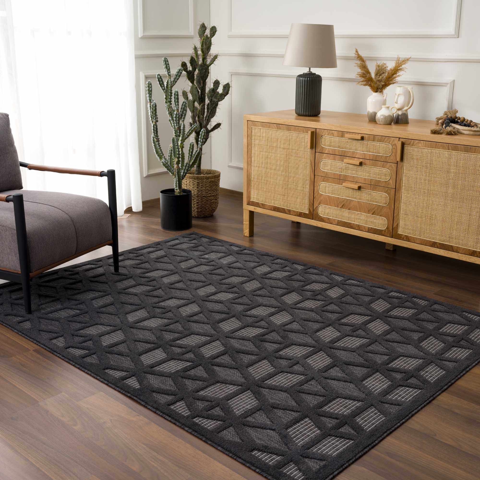 Contemporary Geometric Black and Gray Medium Pile Outdoor Area Rug - Image 16
