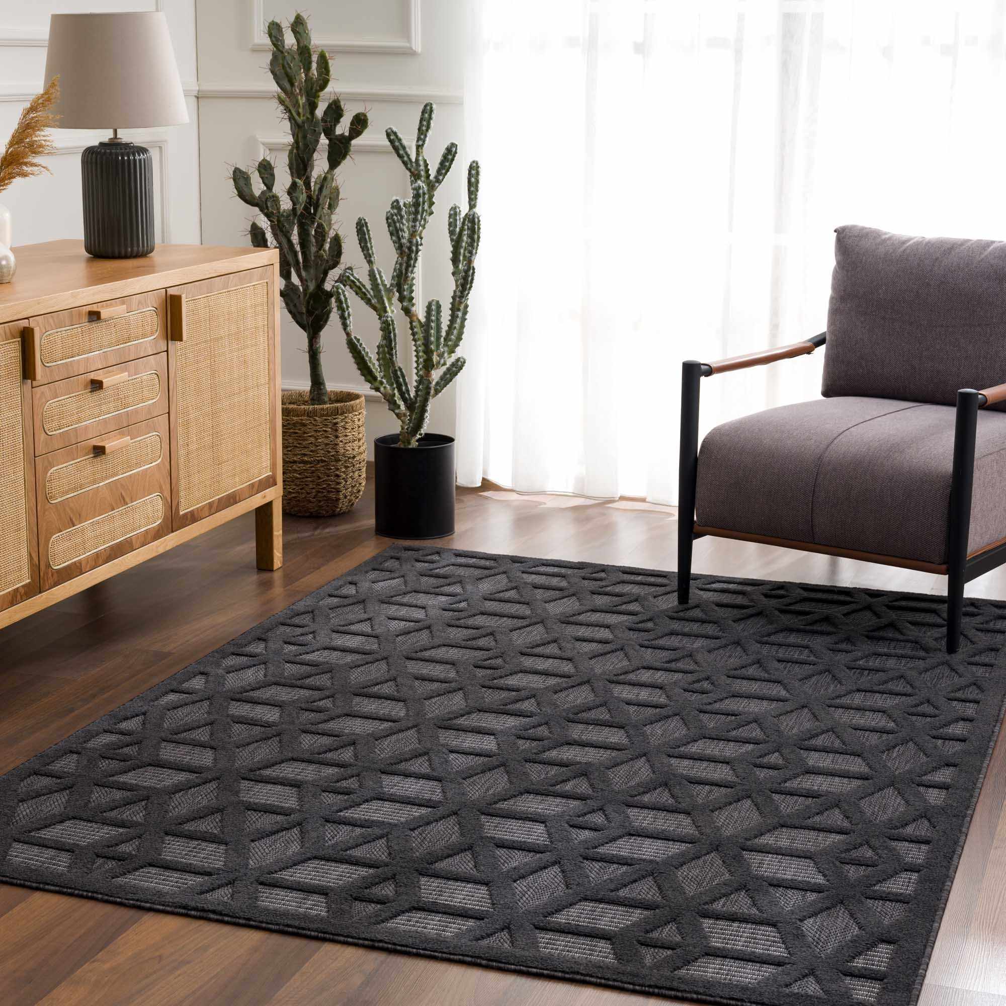 Contemporary Geometric Black and Gray Medium Pile Outdoor Area Rug - Image 17