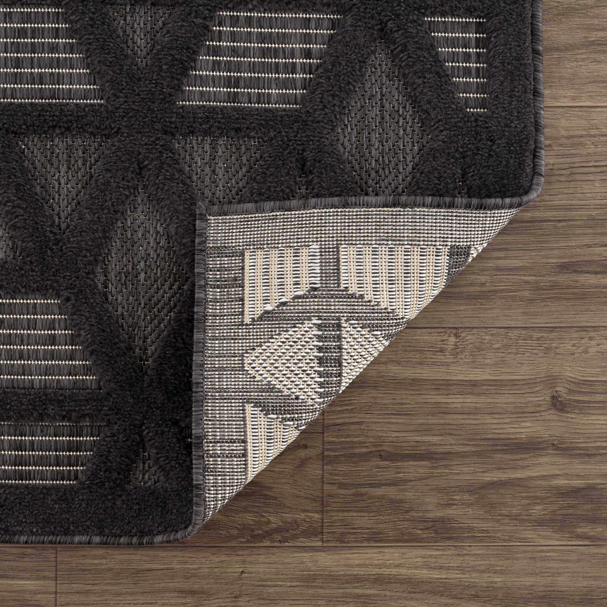 Contemporary Geometric Black and Gray Medium Pile Outdoor Area Rug - Image 5