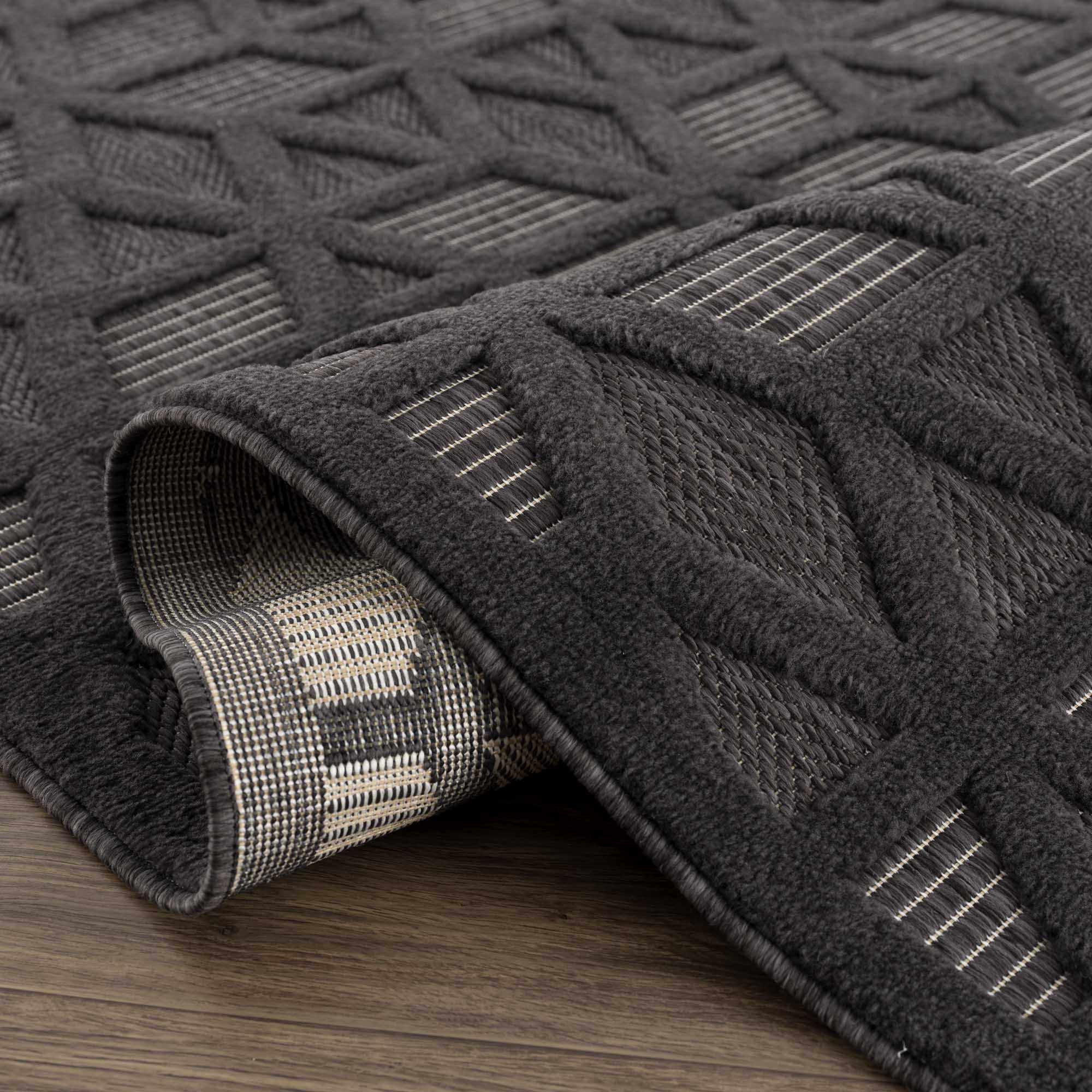 Contemporary Geometric Black and Gray Medium Pile Outdoor Area Rug - Image 7