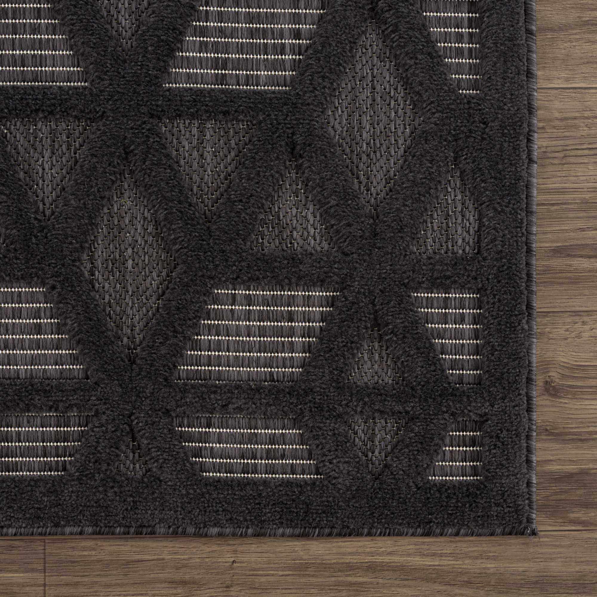 Contemporary Geometric Black and Gray Medium Pile Outdoor Area Rug - Image 8
