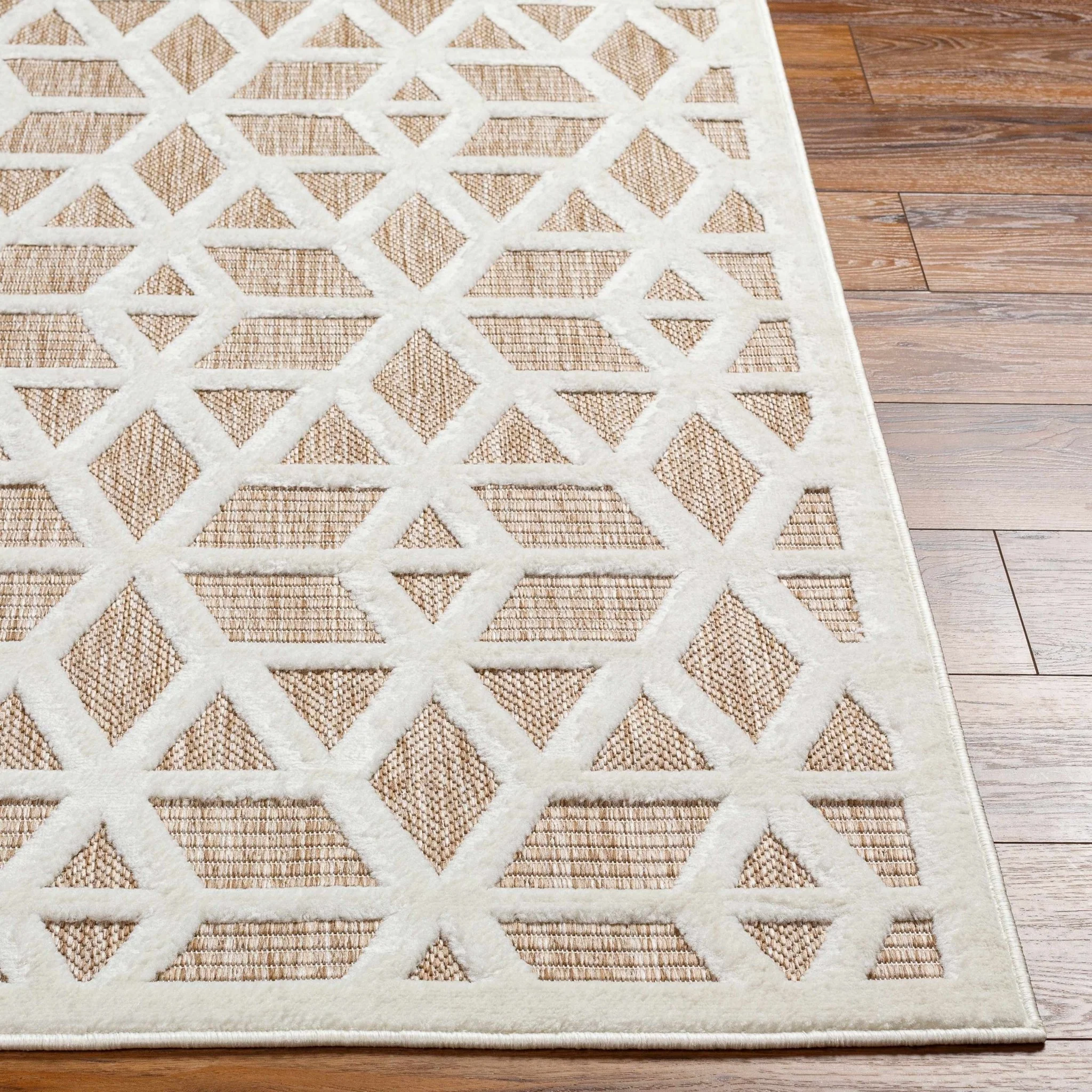Contemporary Geometric Ivory and Camel Medium Pile Outdoor Area Rug - Image 5