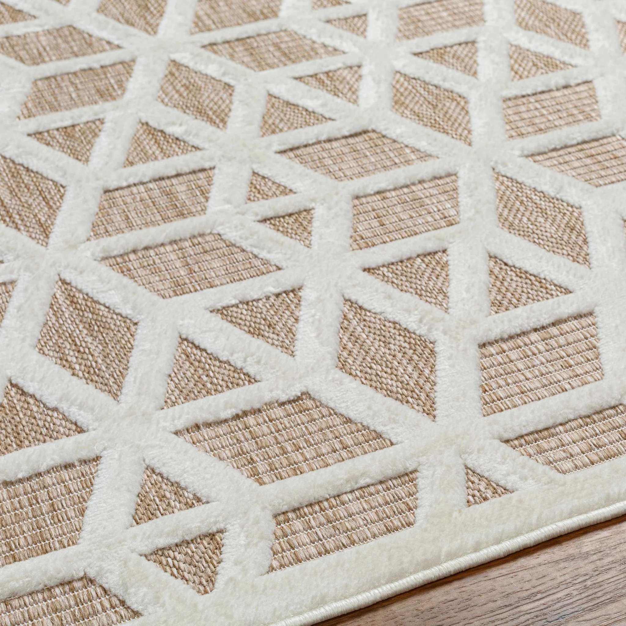 Contemporary Geometric Ivory and Camel Medium Pile Outdoor Area Rug - Image 8