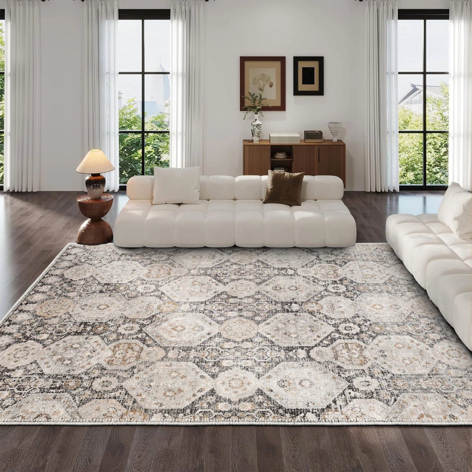 Contemporary Geometrical Beige Machine Washable Area Rug - Image 2