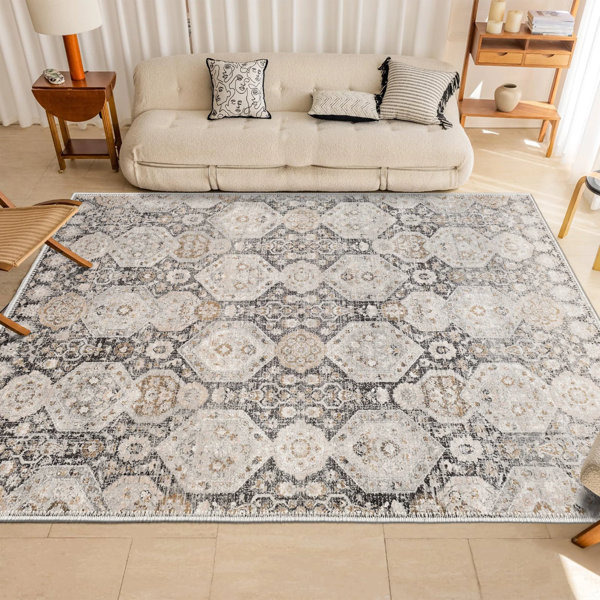 Contemporary Geometrical Beige Machine Washable Area Rug - Image 4